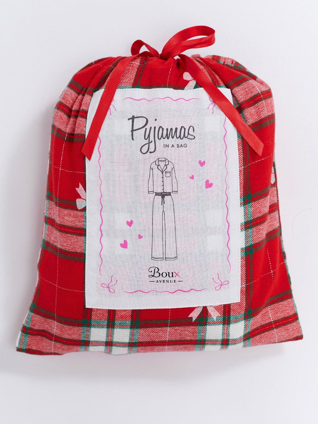 boux-avenue-bow-check-cotton-pj-in-a-bag-reddetail