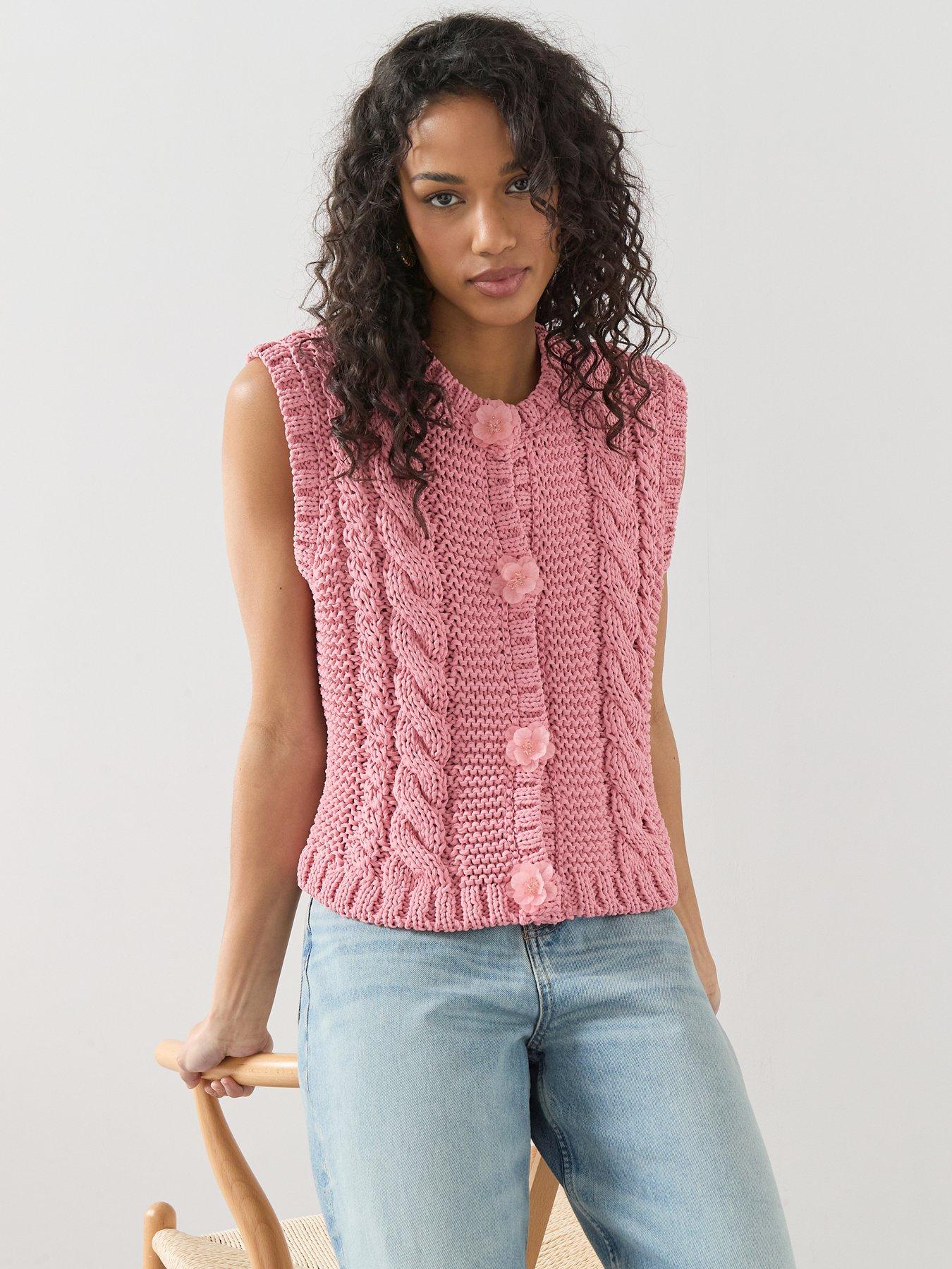 the-very-collection-cable-knitted-vest-pinkfront