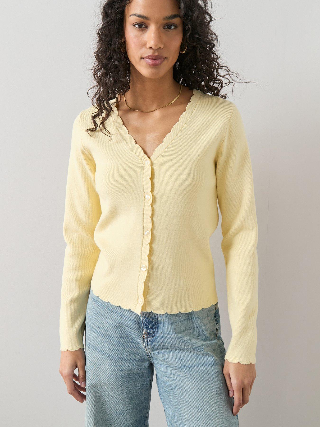 the-very-collection-classic-comfort-scalloped-edge-knitted-cardigan-yellow