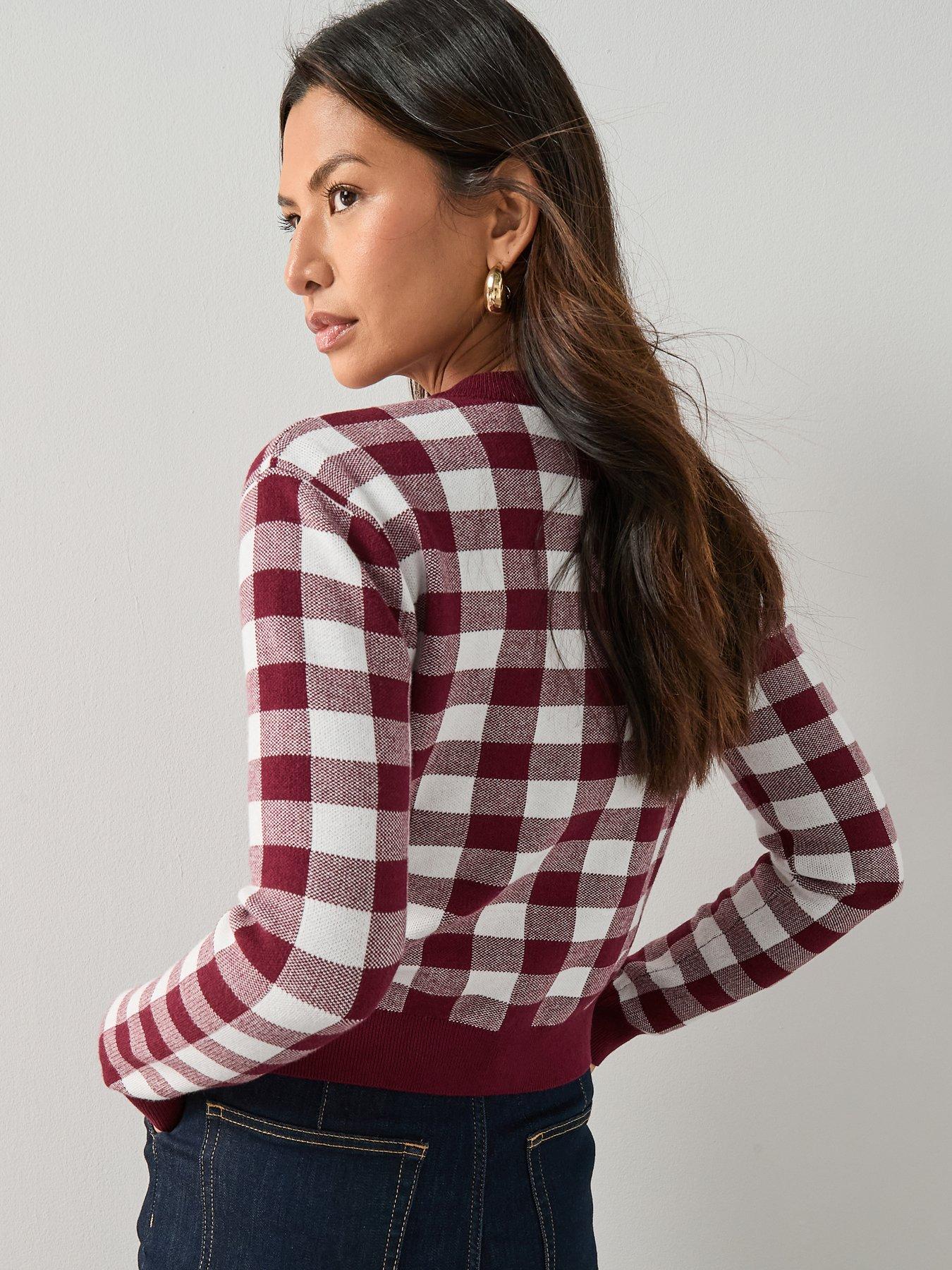 the-very-collection-crew-neck-gingham-cardigan-burgundy-redstillFront