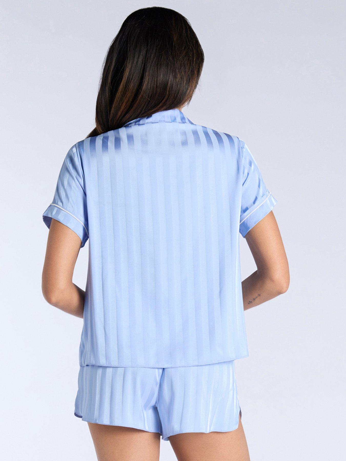 Image 2 of 5 of Boux Avenue Stripe Jacquard Short Sleeve&nbsp;Revere Set - Powder Blue