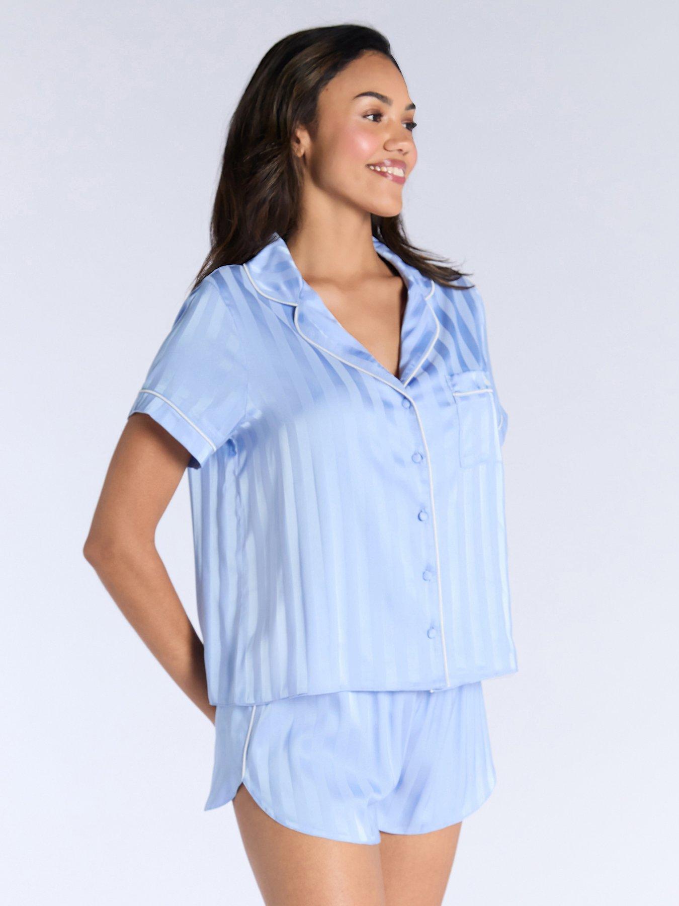Image 4 of 5 of Boux Avenue Stripe Jacquard Short Sleeve&nbsp;Revere Set - Powder Blue