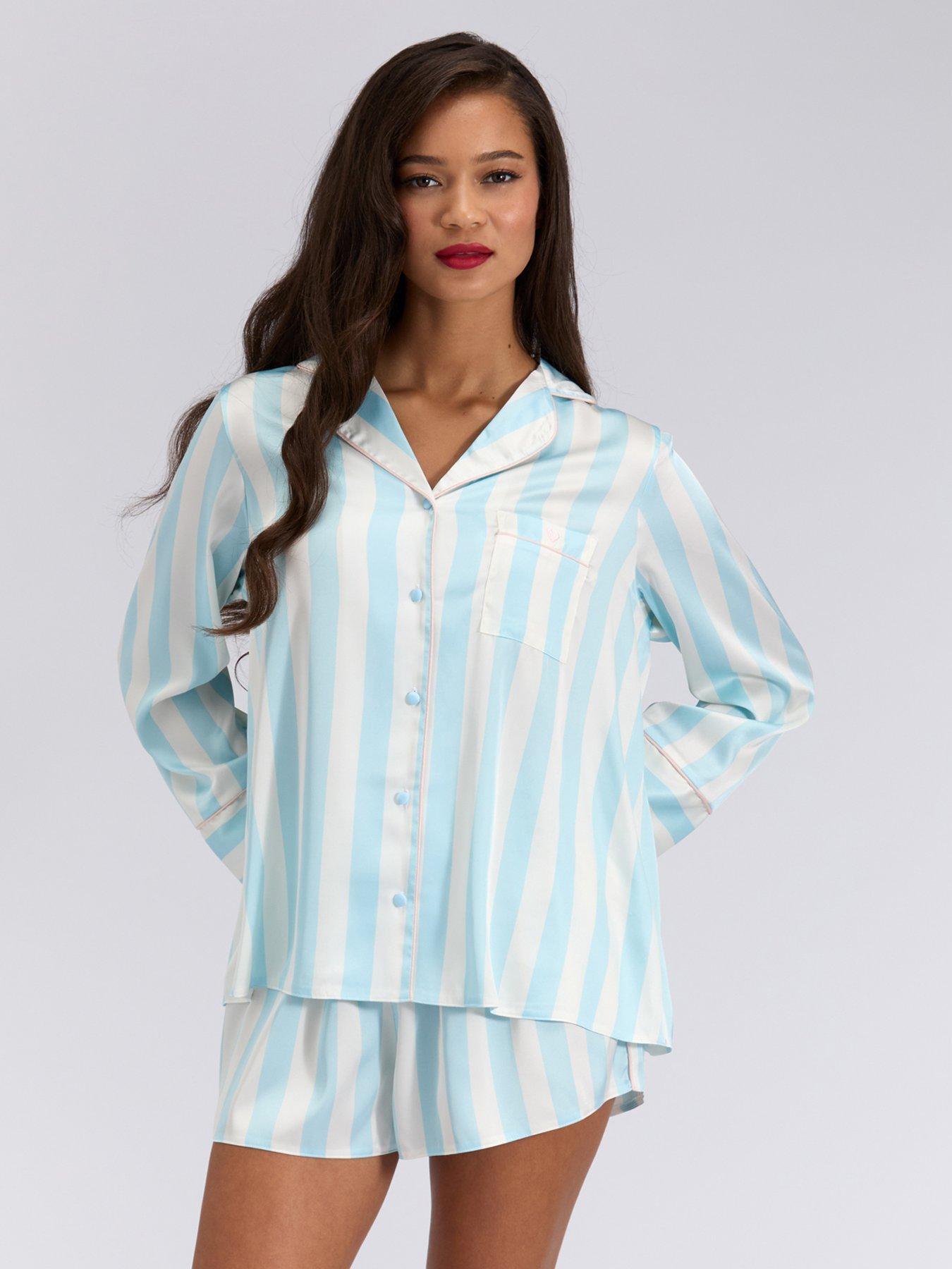 Image 1 of 5 of Boux Avenue Oversized Long Sleeve Revere &amp; Short Set - Blue