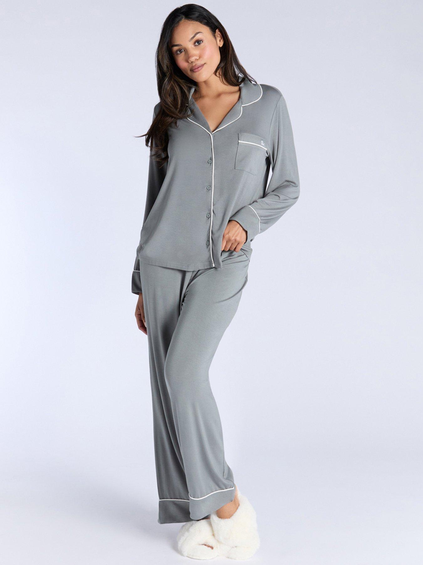 Boux Avenue Modal Long Sleeve Revere  &  Pant Set - Khaki