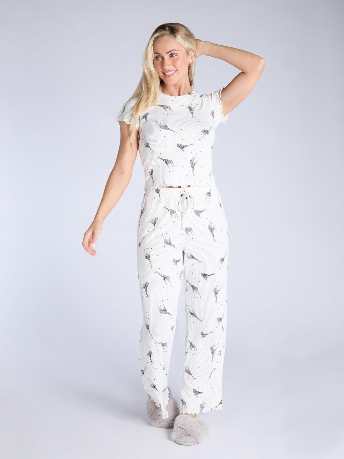 Boux Avenue Mono Giraffe Tee  &  Pant Set - Ivory Mix