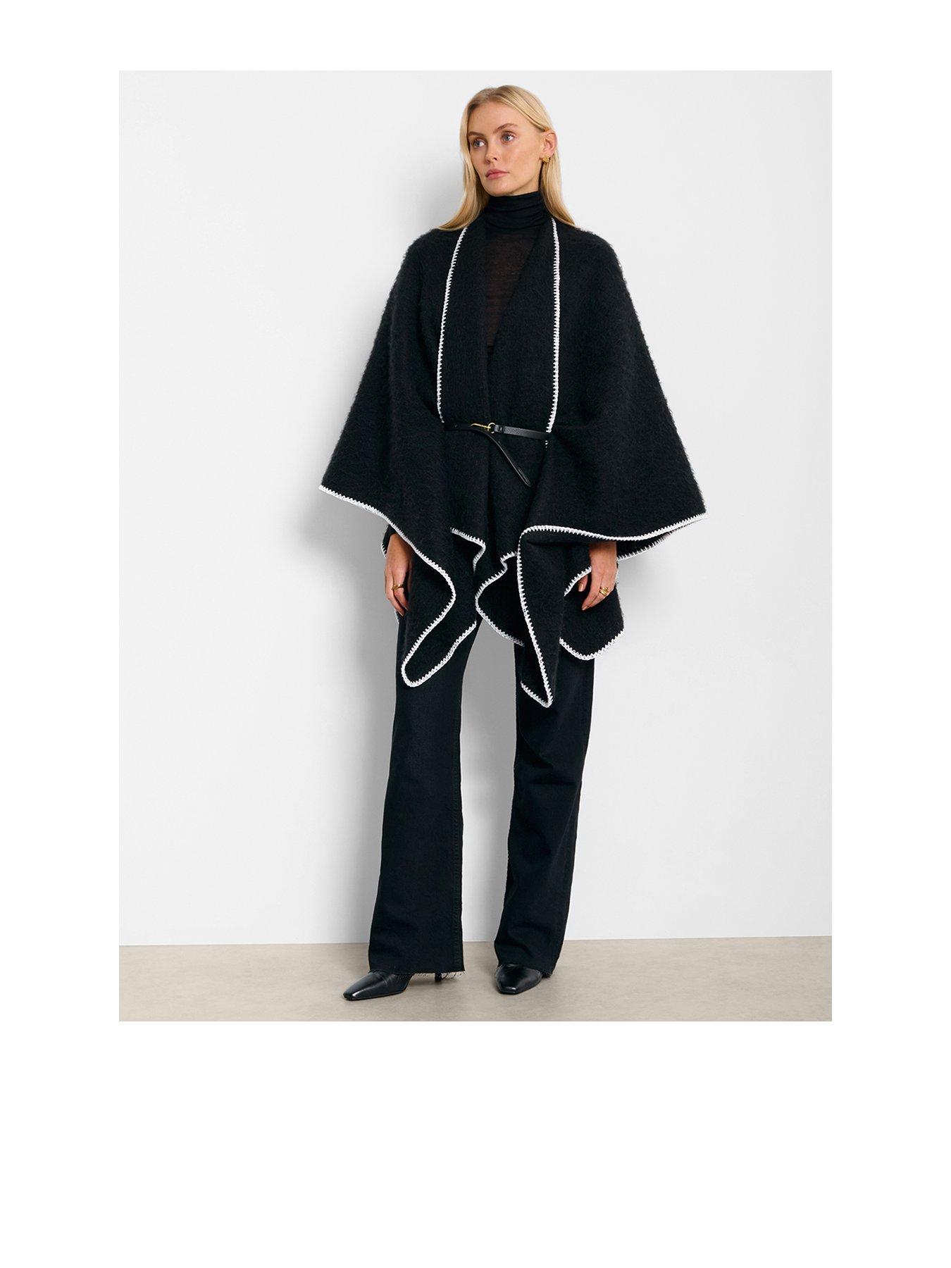 Katie Loxton Whipstitch Cape With Belt - Black