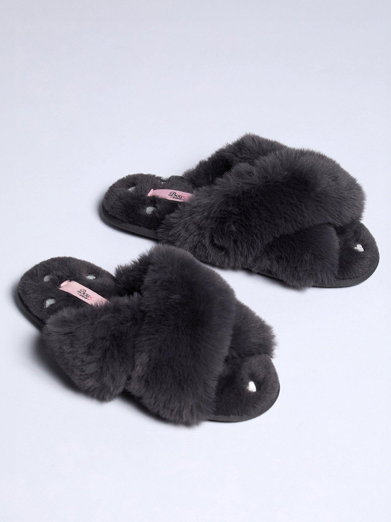 Boux Avenue Heart Embroidered Crossband Slipper - Charcoal