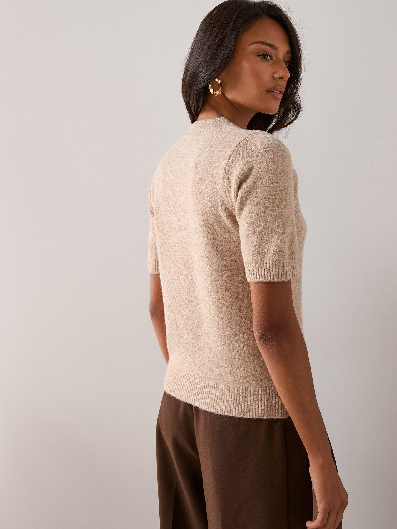 Image 2 of 6 of The Very Collection Short Sleeve Crew Neck Cardigan - Beige