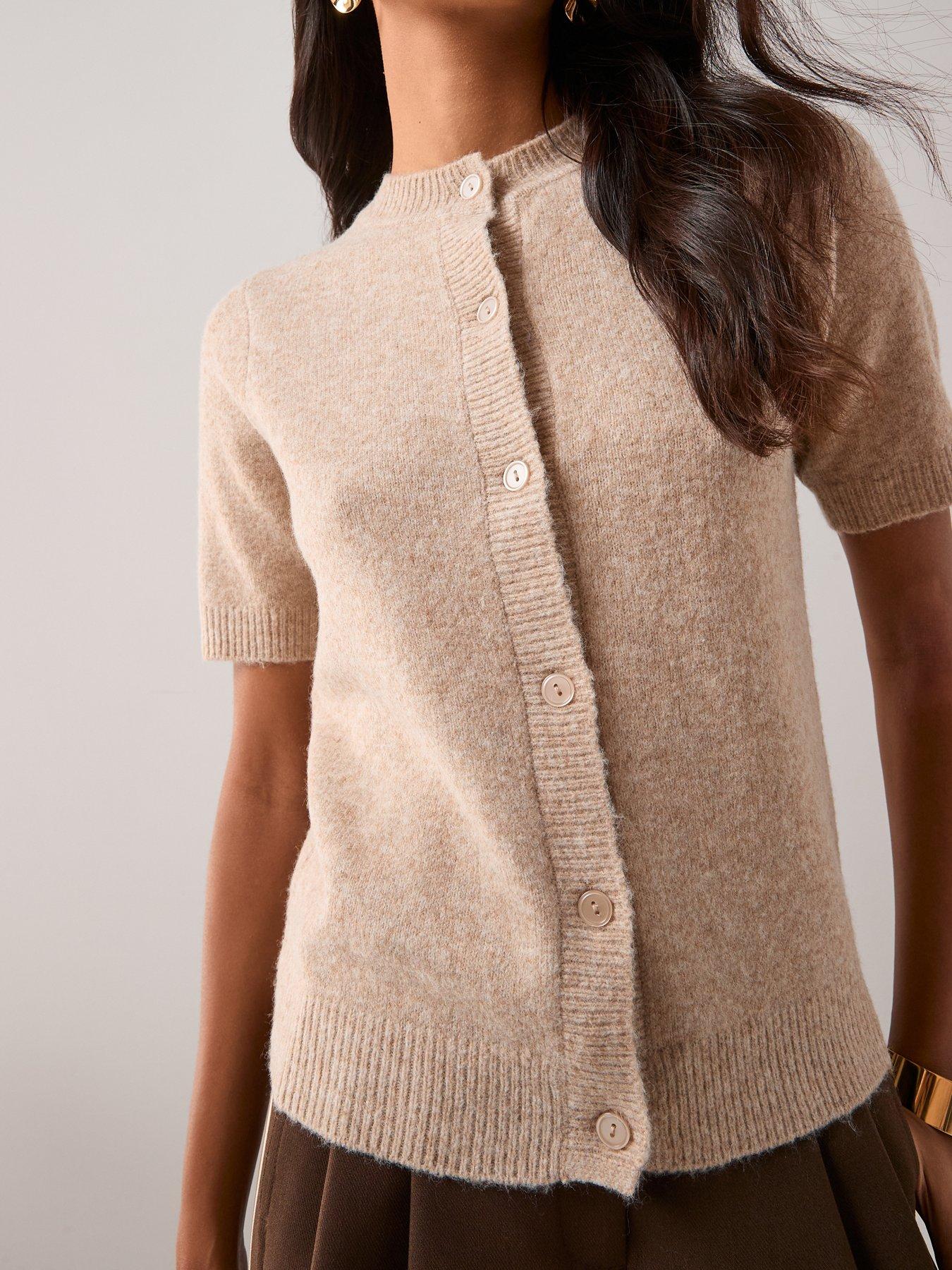 Image 4 of 6 of The Very Collection Short Sleeve Crew Neck Cardigan - Beige