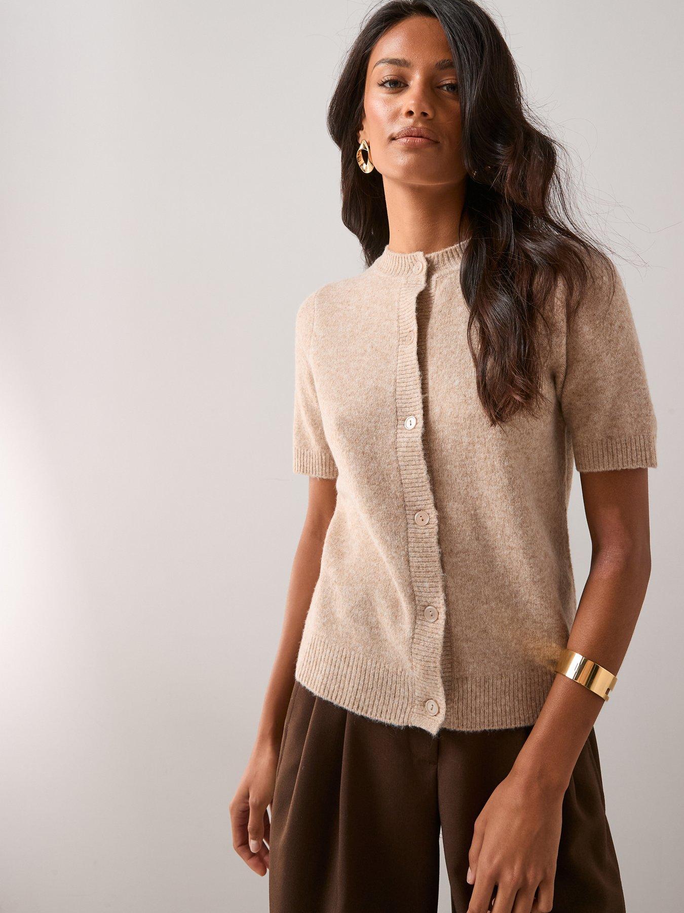 Image 6 of 6 of The Very Collection Short Sleeve Crew Neck Cardigan - Beige