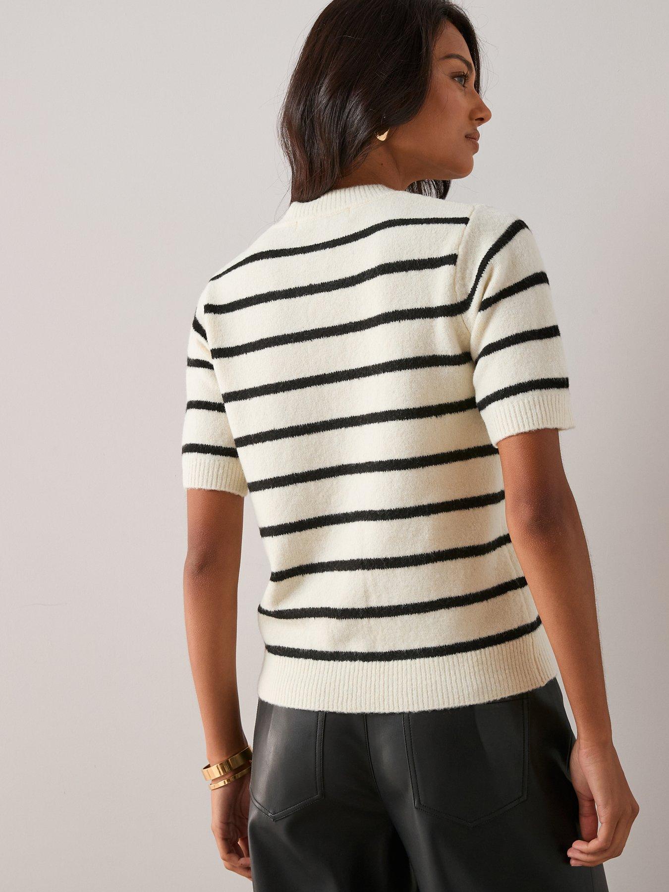 Image 2 of 6 of The Very Collection Short Sleeve Crew Neck Stripe Cardigan - Multi