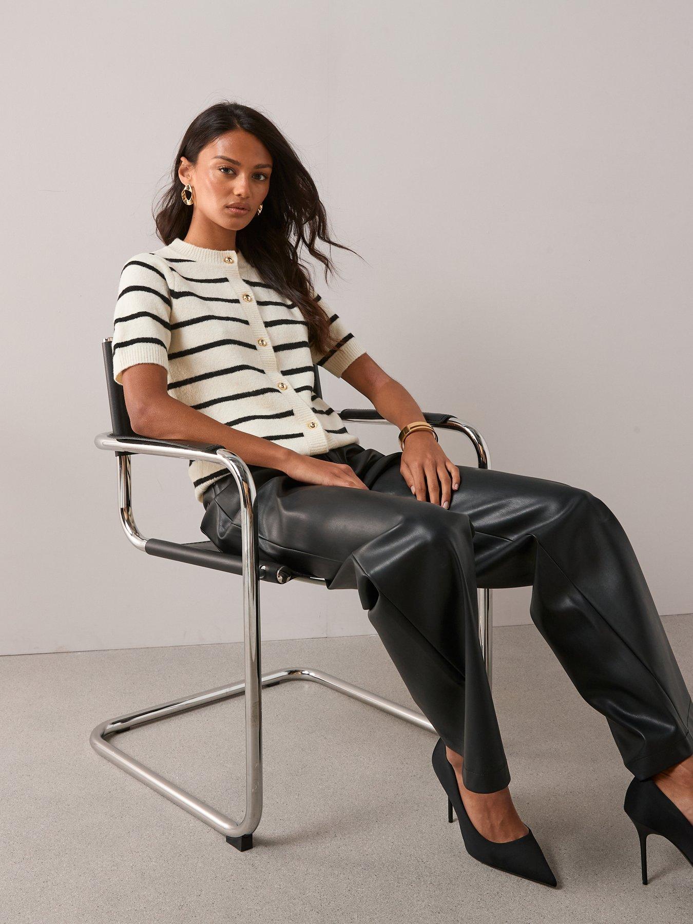 Image 6 of 6 of The Very Collection Short Sleeve Crew Neck Stripe Cardigan - Multi
