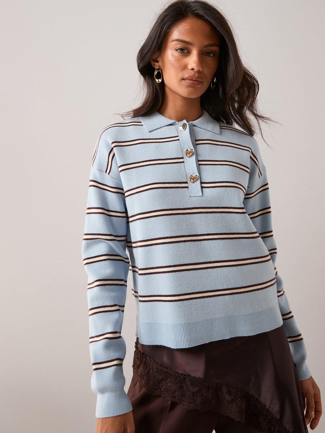 the-very-collection-compact-knitted-stripe-polo-jumper--bluefront