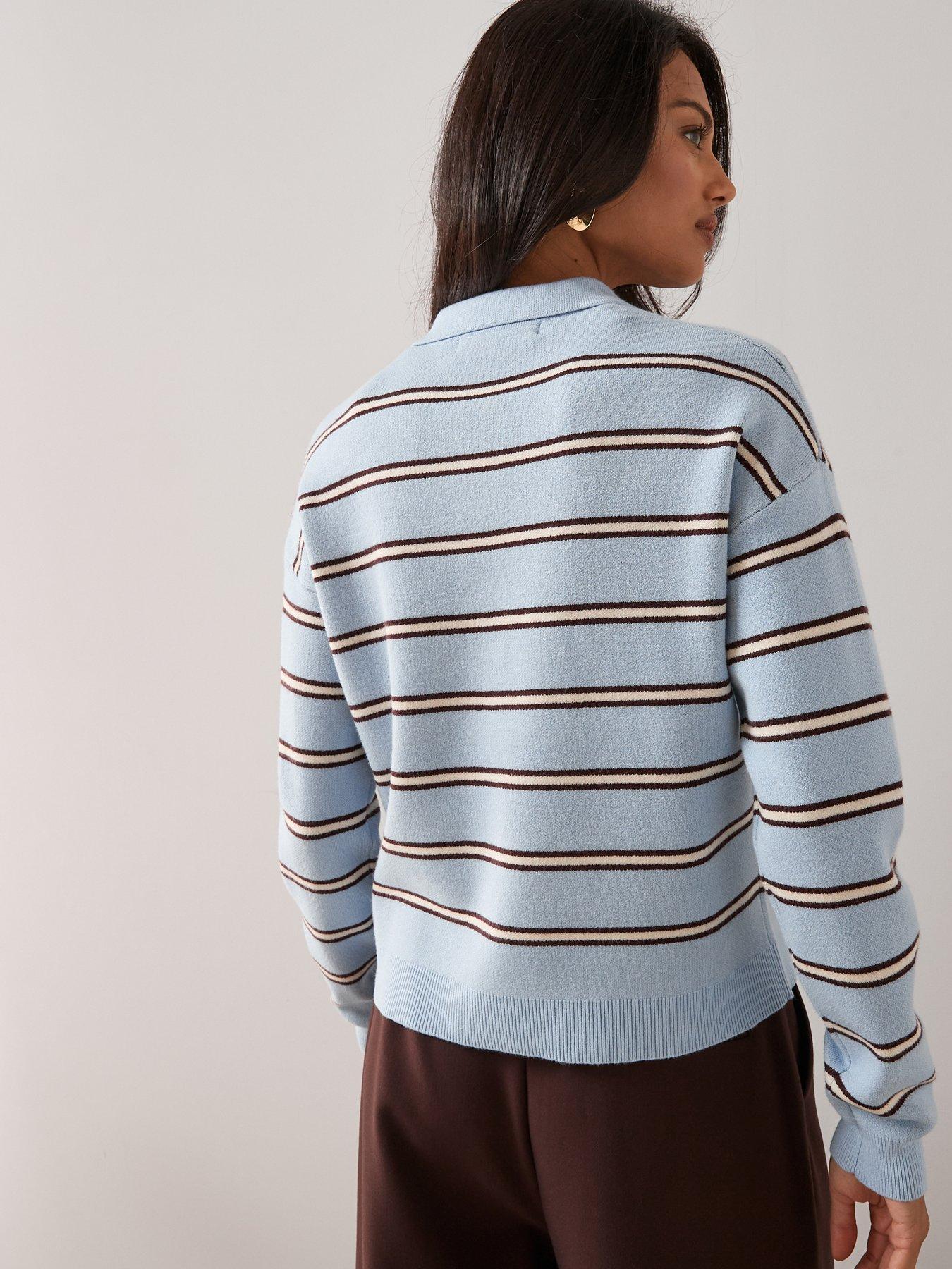 the-very-collection-compact-knitted-stripe-polo-jumper--bluestillFront