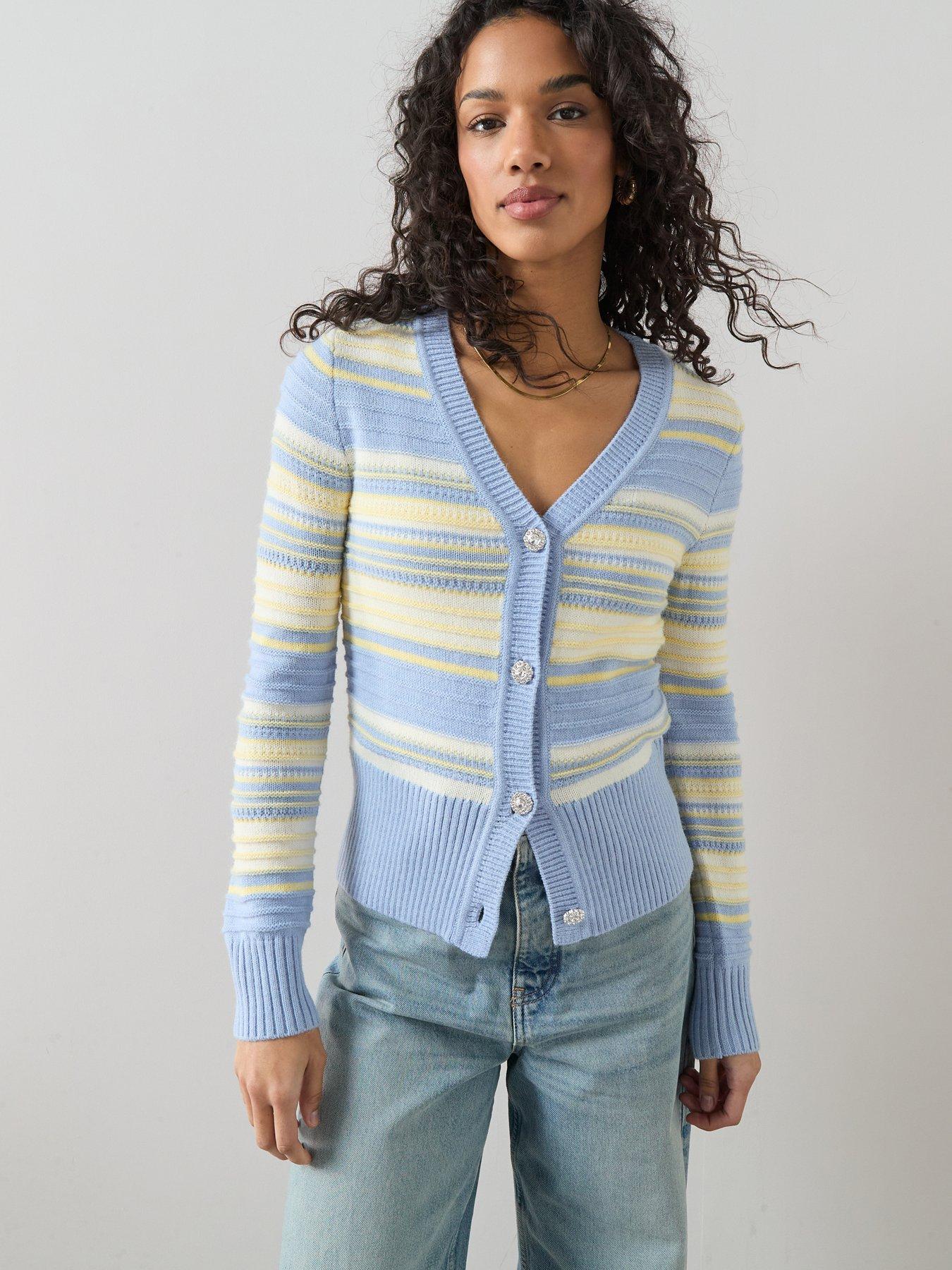 the-very-collection-v-neck-stripe-knitted-cardigan-blueyellow