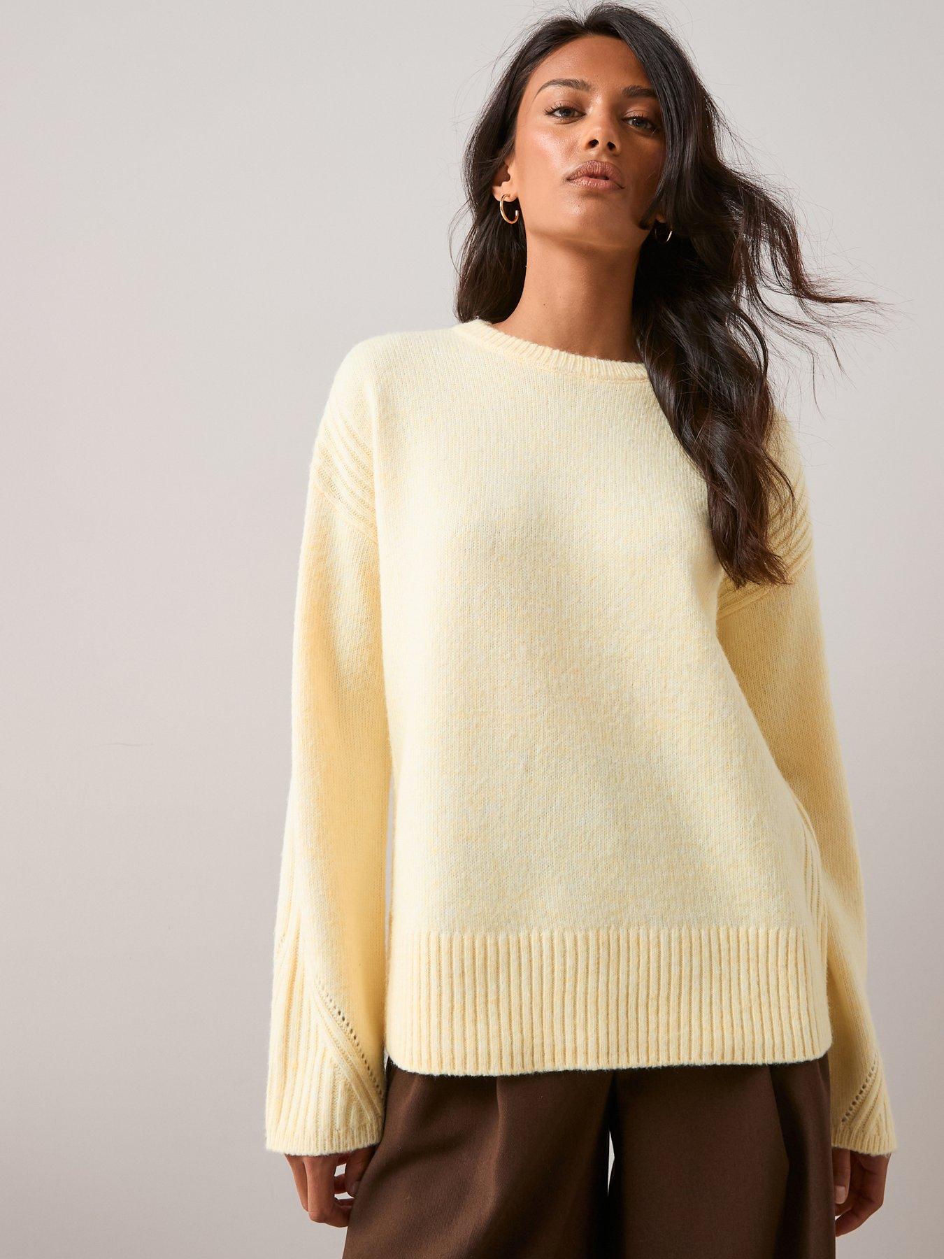 The Very Collection Crew Neck Rib Detail Knitted Jumper With Wool - Yellow