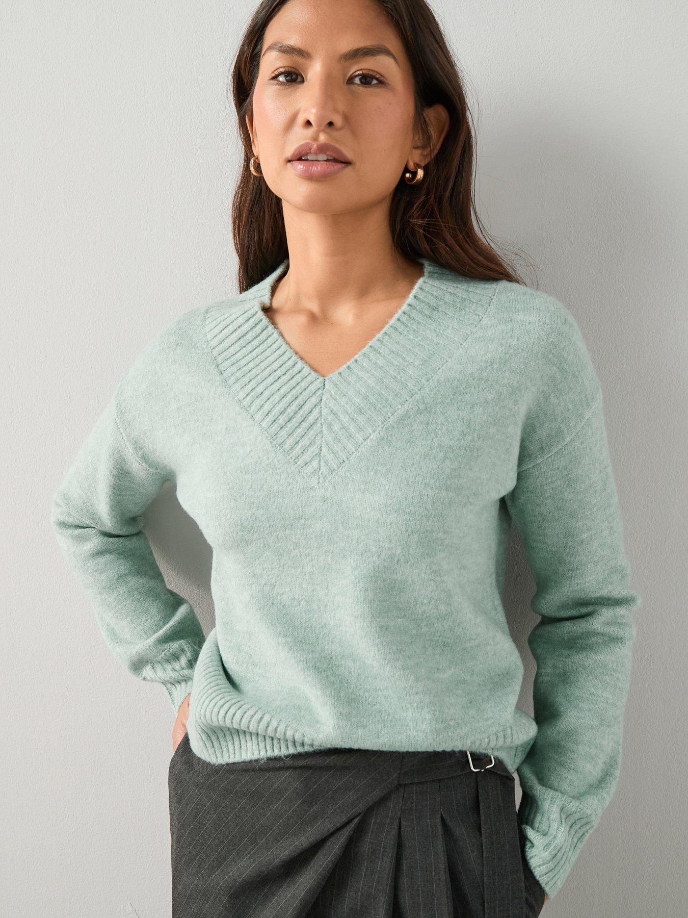 The Very Collection Deep Rib V Neck Knitted Jumper - Green