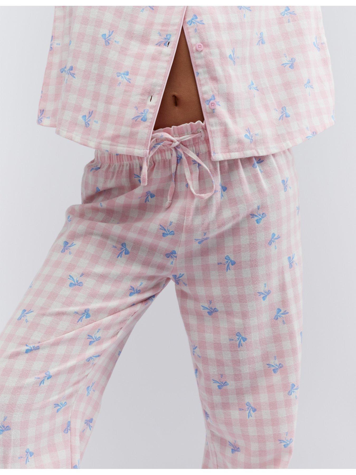 boux-avenue-bow-gingham-cotton-pj-in-a-bag-pinkoutfit