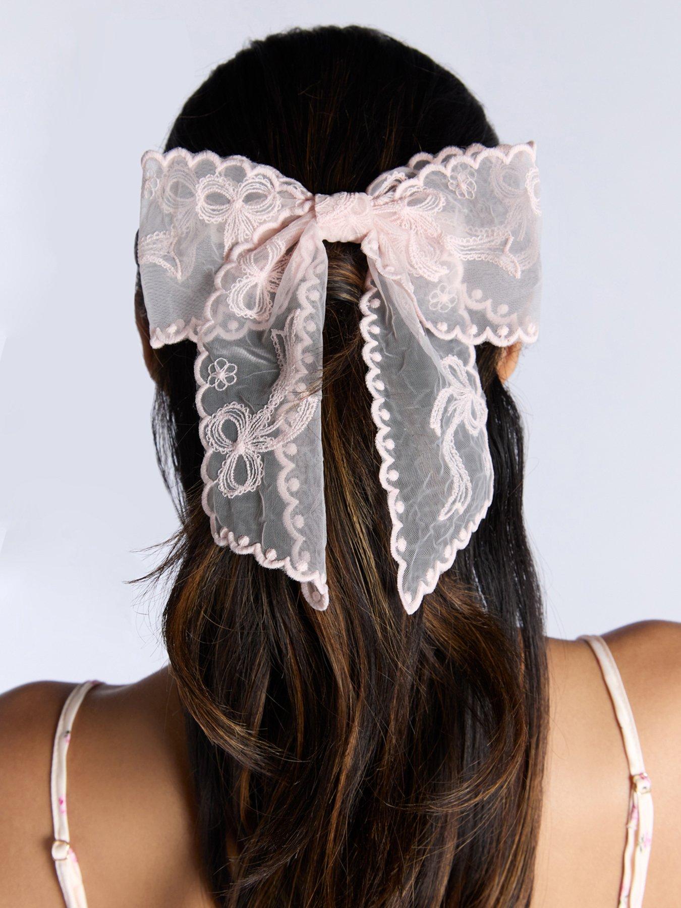 Boux Avenue Embroidered Bow Hair Clip - Pink