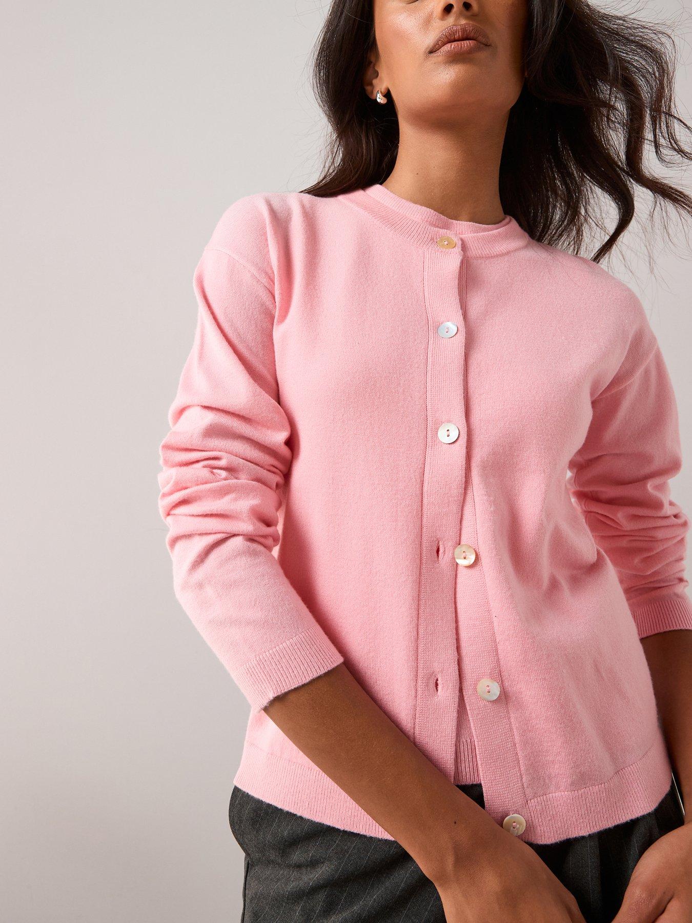 Image 1 of 7 of The Very Collection Classic Comfort Crew Neck Cardigan Co-ord - Pink