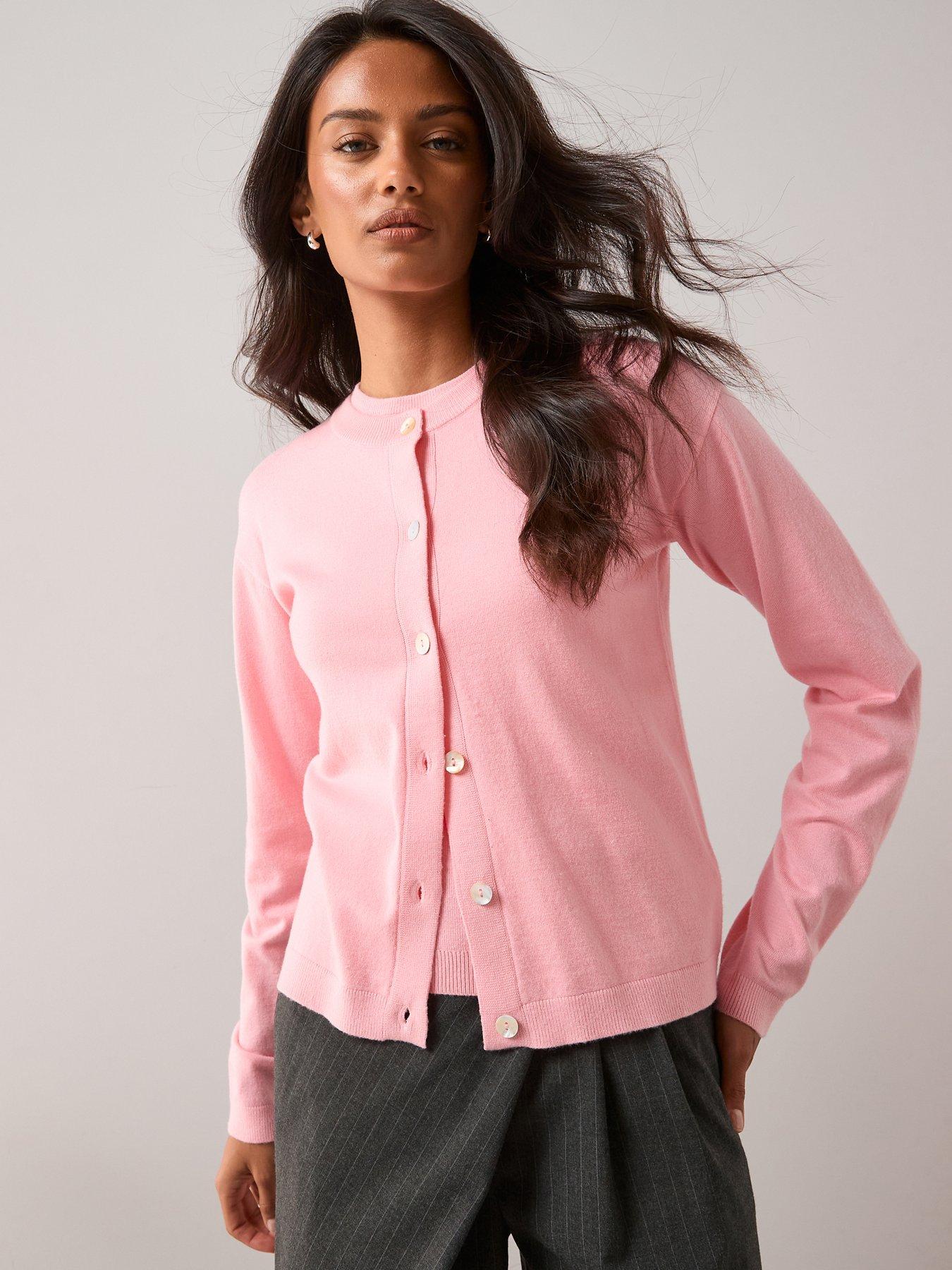 Image 5 of 7 of The Very Collection Classic Comfort Crew Neck Cardigan Co-ord - Pink