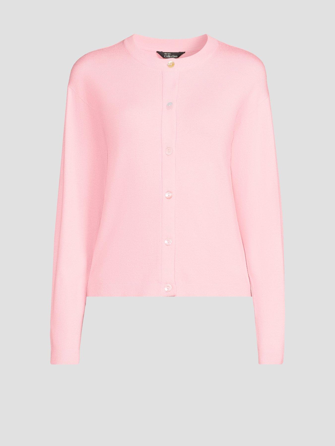 Image 7 of 7 of The Very Collection Classic Comfort Crew Neck Cardigan Co-ord - Pink