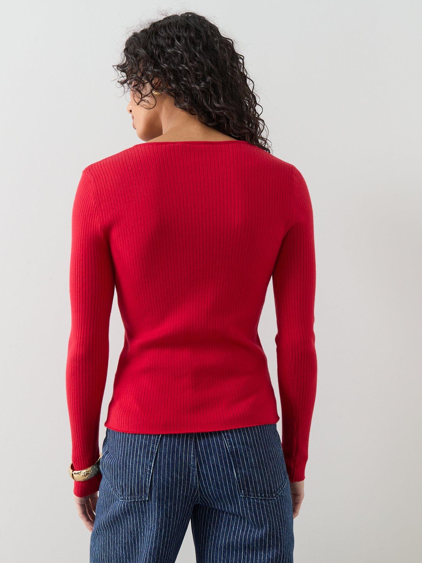 Image 2 of 6 of The Very Collection Classic Comfort Crew Neck Rib Knitted Cardigan - Red