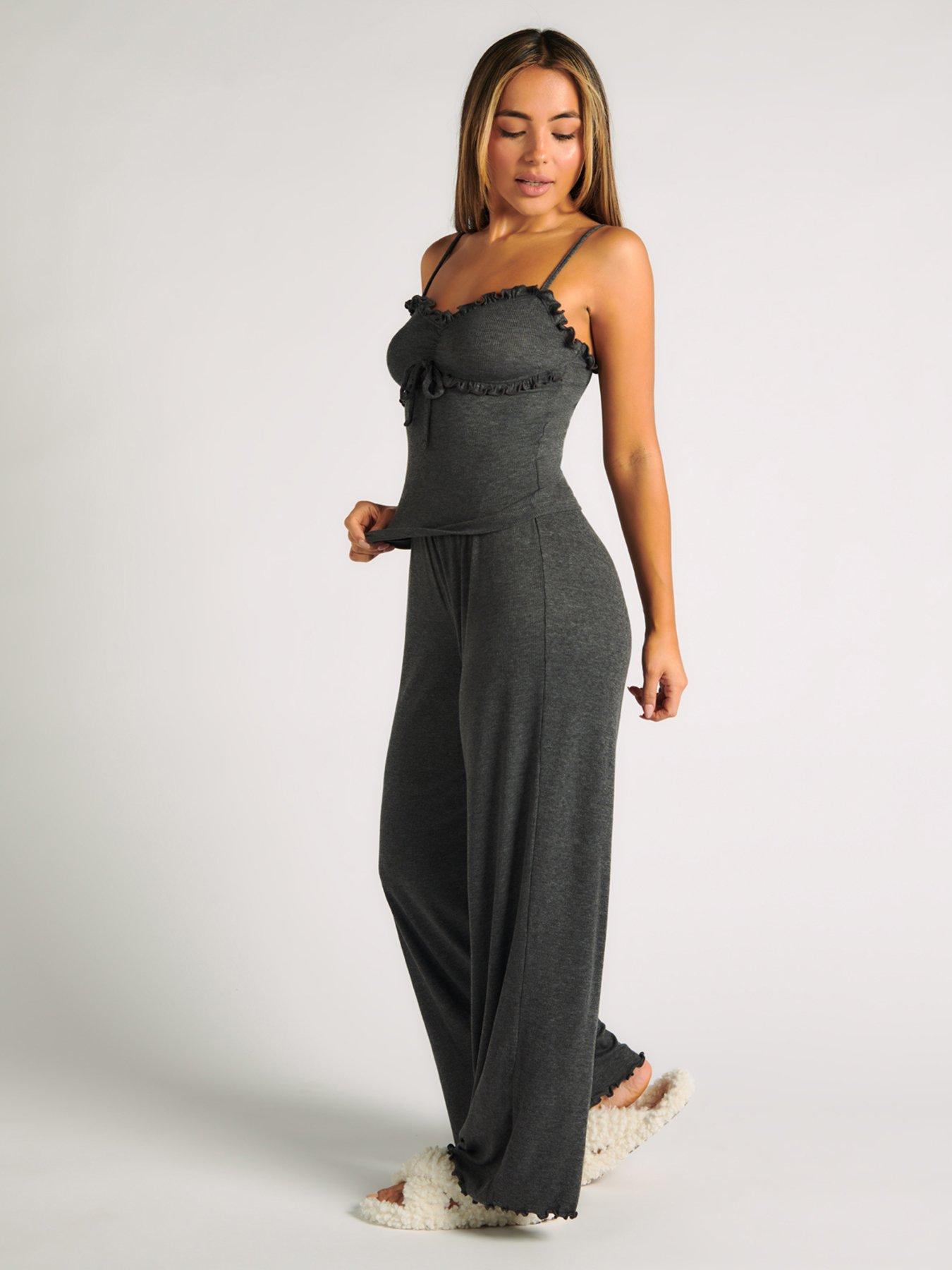 Image 3 of 5 of Boux Avenue Rib Frill Cami &amp; Pant Set - Charcoal