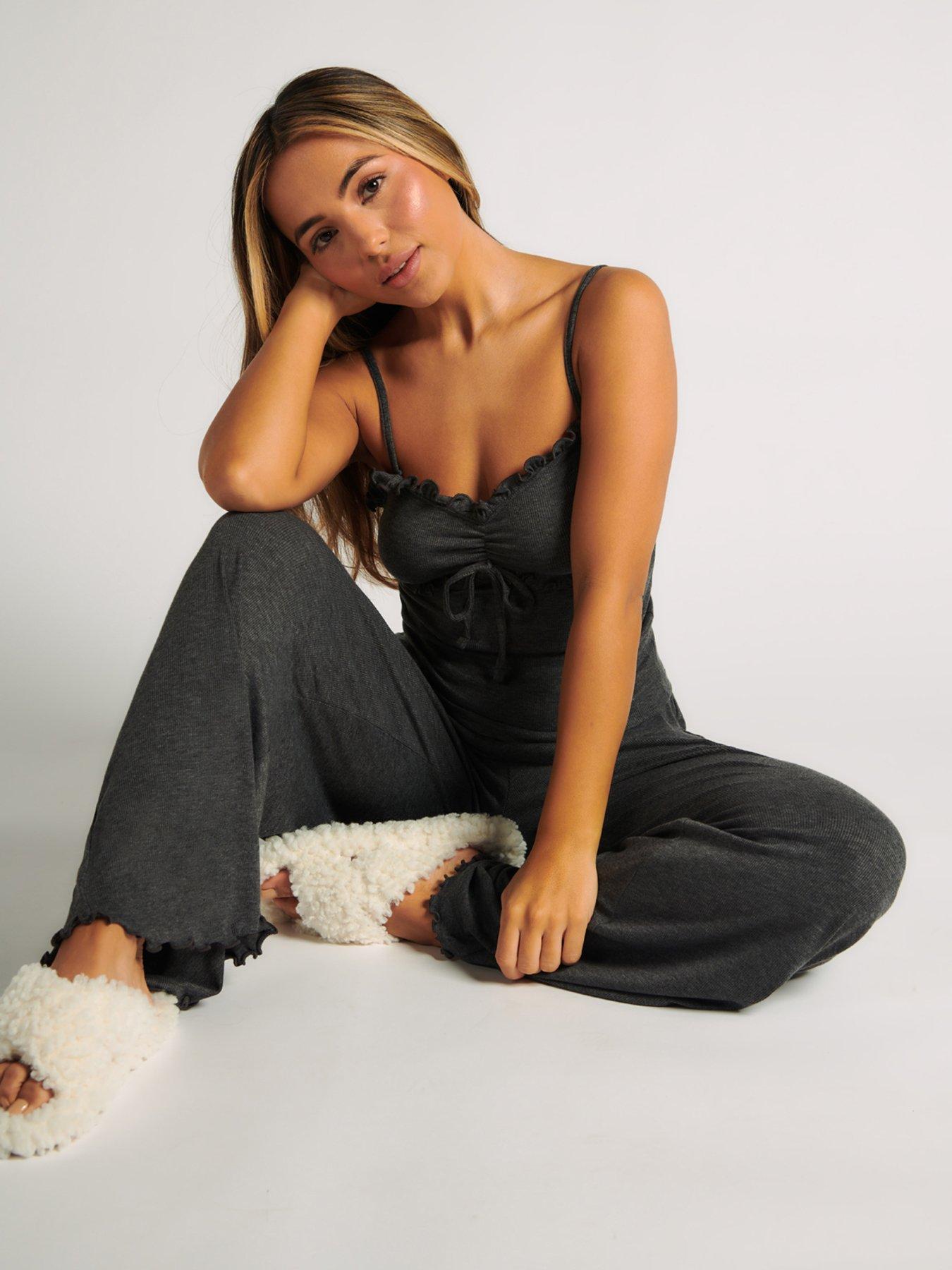 Image 4 of 5 of Boux Avenue Rib Frill Cami &amp; Pant Set - Charcoal