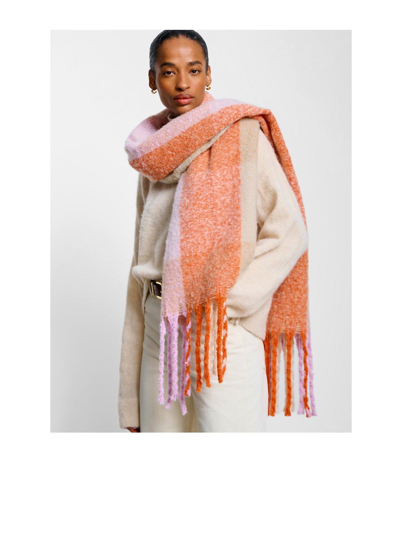 Image 1 of 4 of Katie Loxton Oversized Checked Tassel Scarf - Lilac Orange Taupe