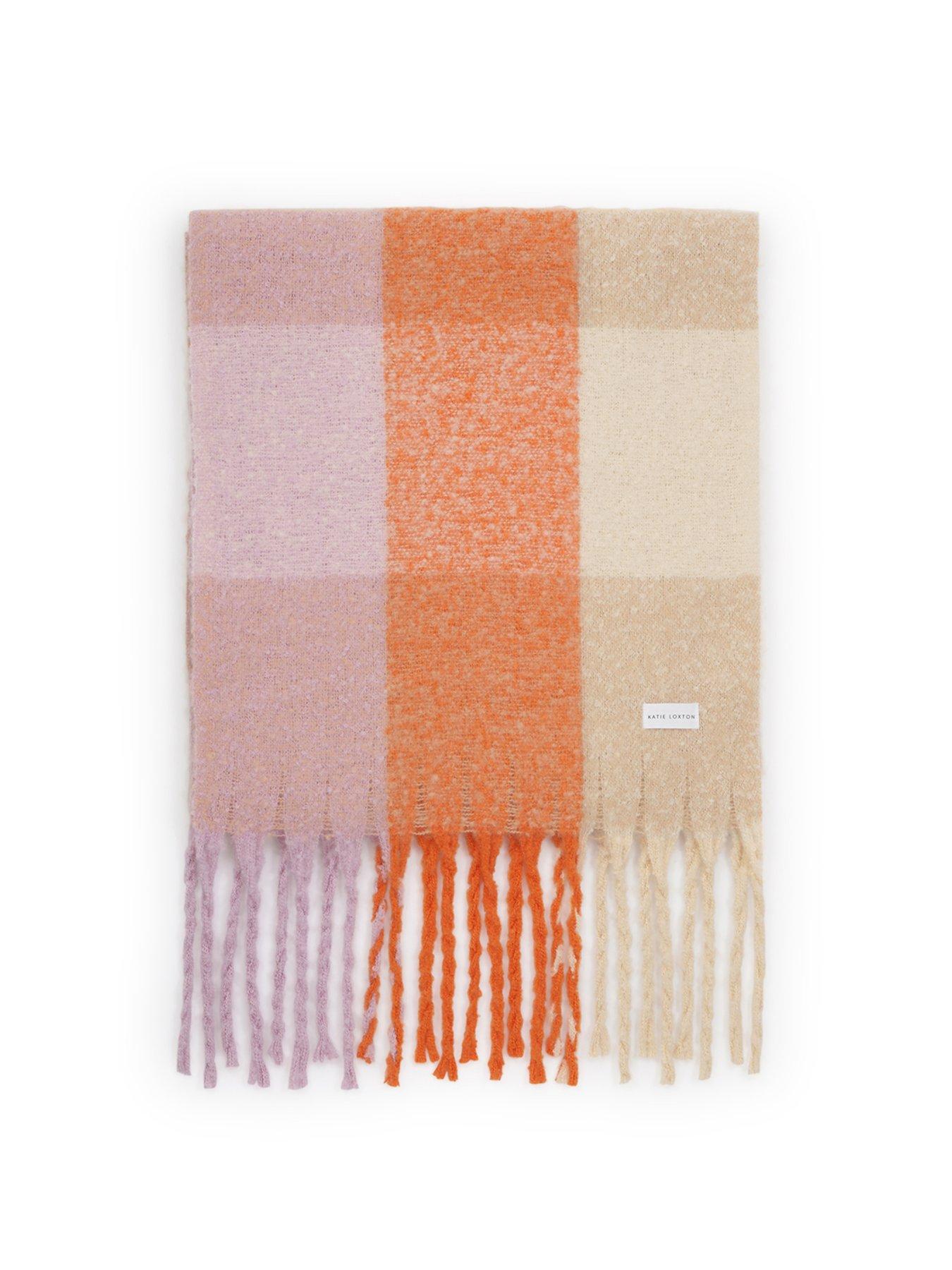 Image 2 of 4 of Katie Loxton Oversized Checked Tassel Scarf - Lilac Orange Taupe