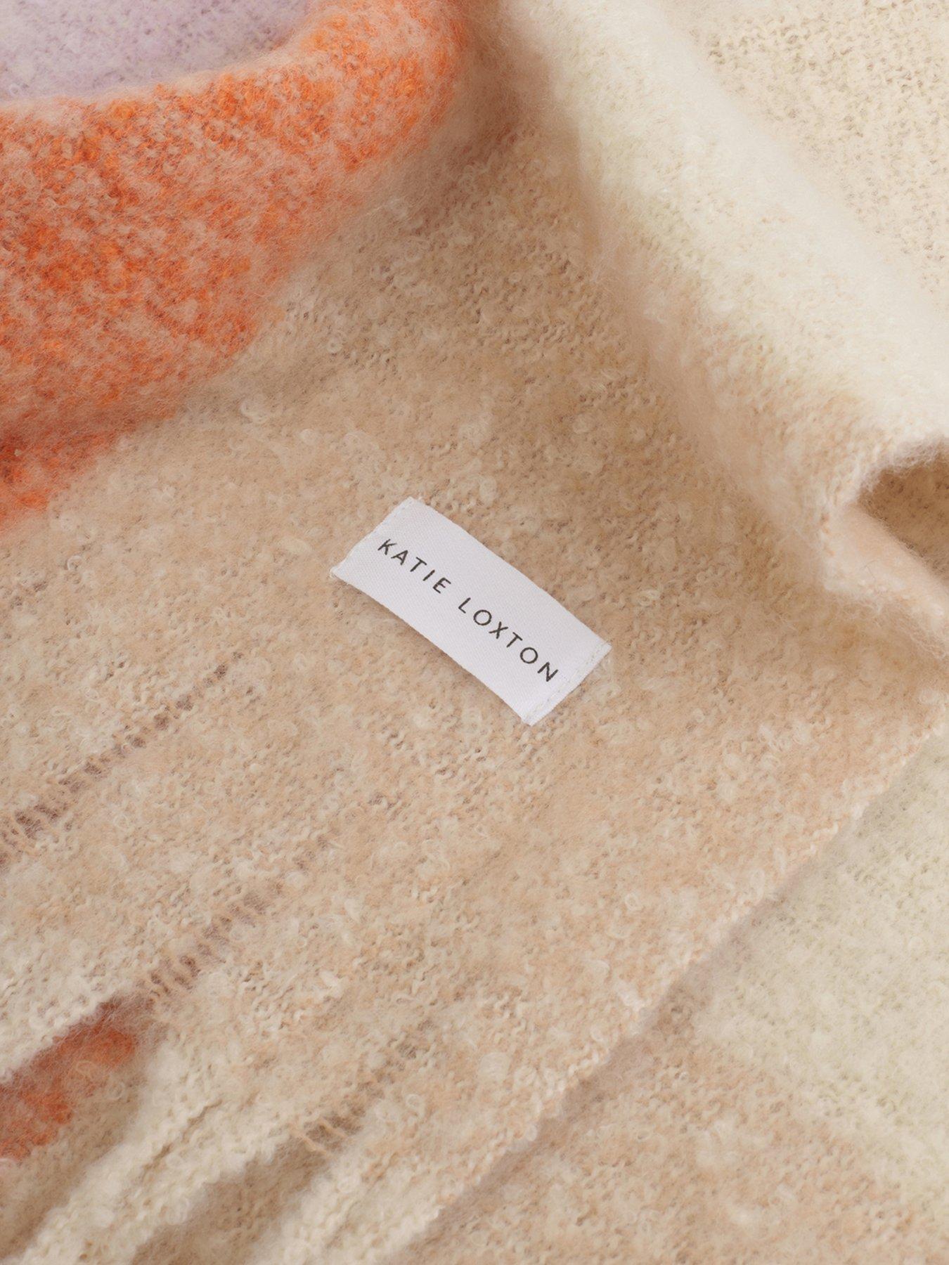 Image 3 of 4 of Katie Loxton Oversized Checked Tassel Scarf - Lilac Orange Taupe