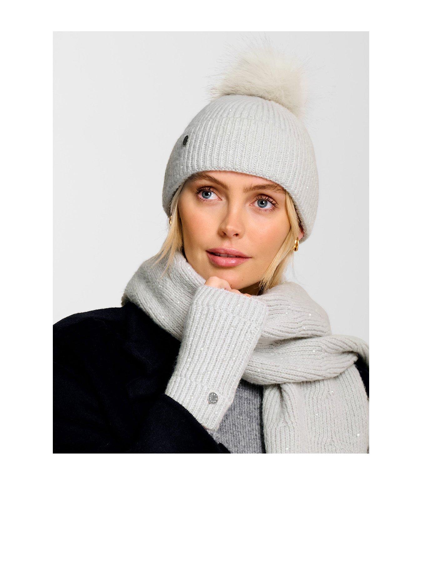 Katie Loxton Sequin Pom Pom Hat - Pale Grey