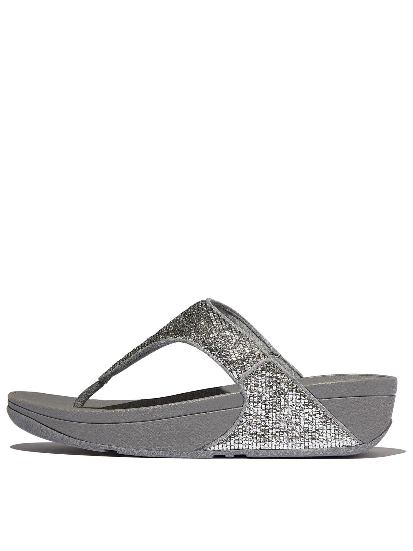 FitFlop Lulu Crinkled Shimmer Toe Post Sandal - Silvereen