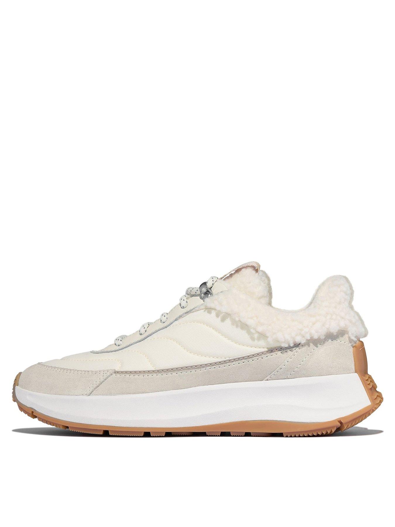 FitFlop F-mode Flow Shearling Flatform Trainer - Cream Mix