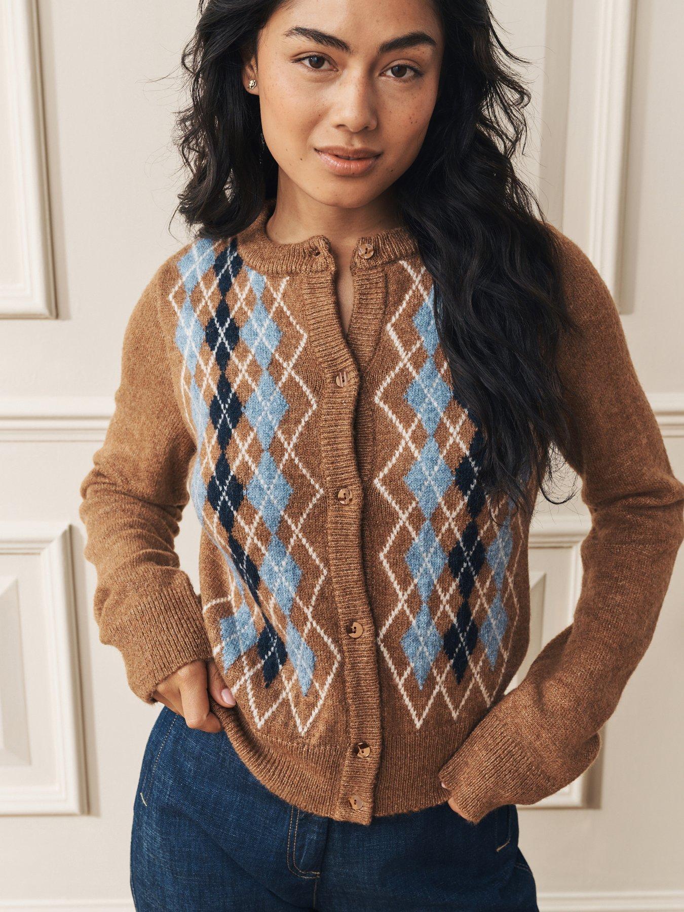 Laura Ashley Argyle Cardigan - Brown - Grey