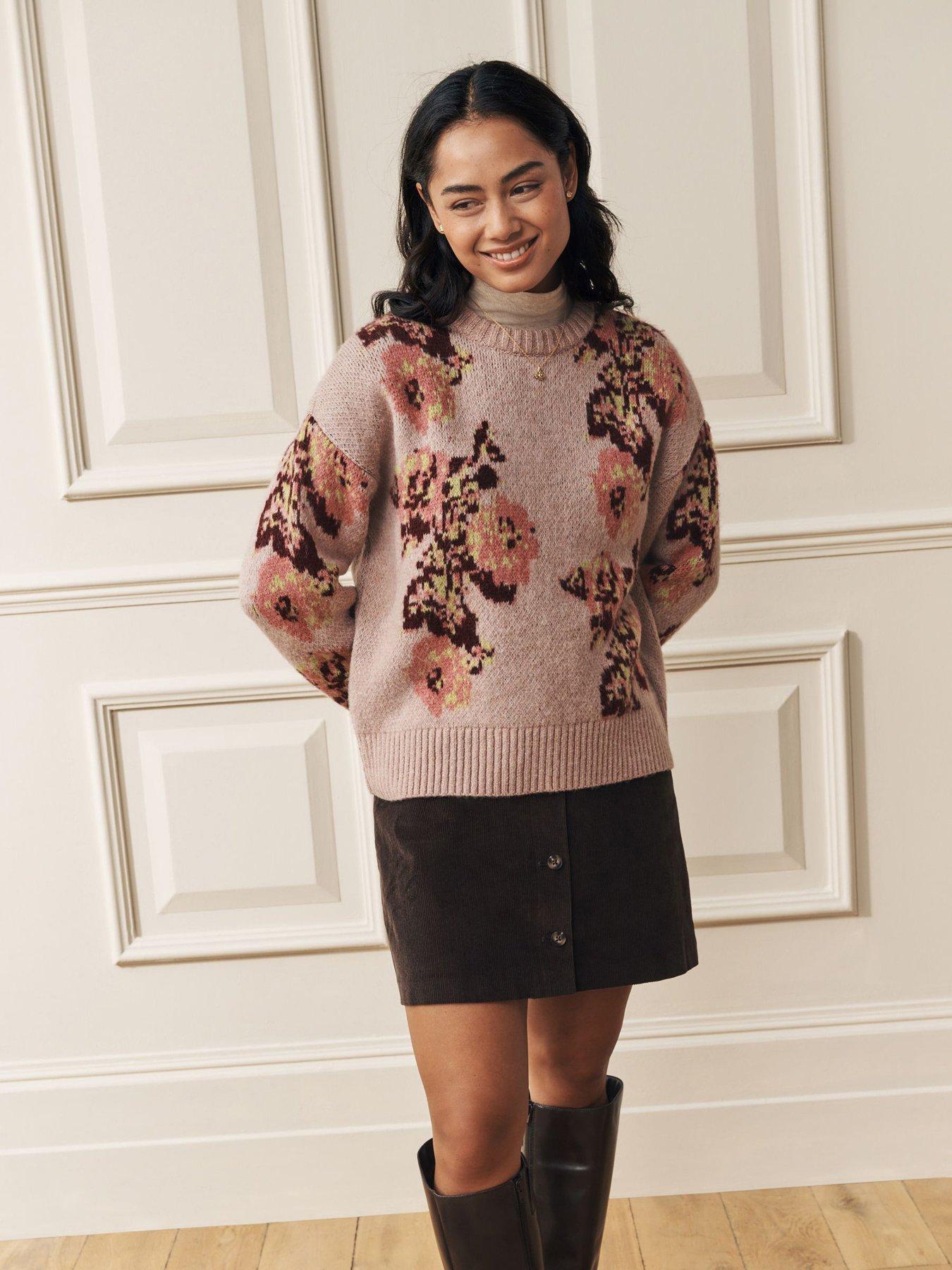 Laura Ashley Floral Jacquard Crew Neck Jumper - Pink