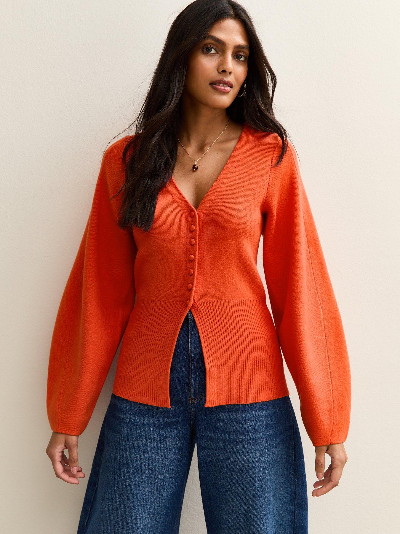 New Look Compact Knit V Neck Cardigan - Orange