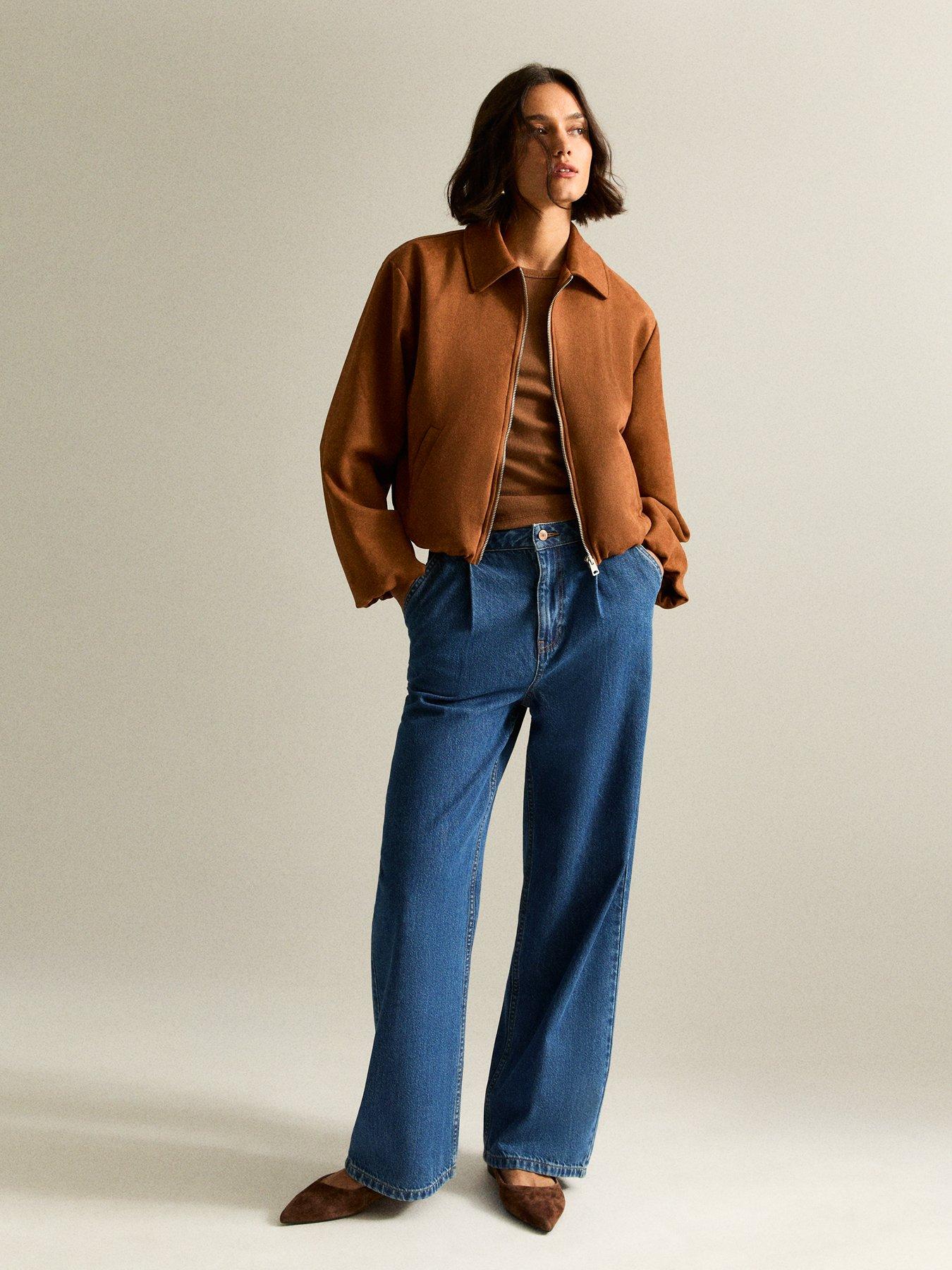 New Look Wide Pleated Wide Leg Jeans - Blue