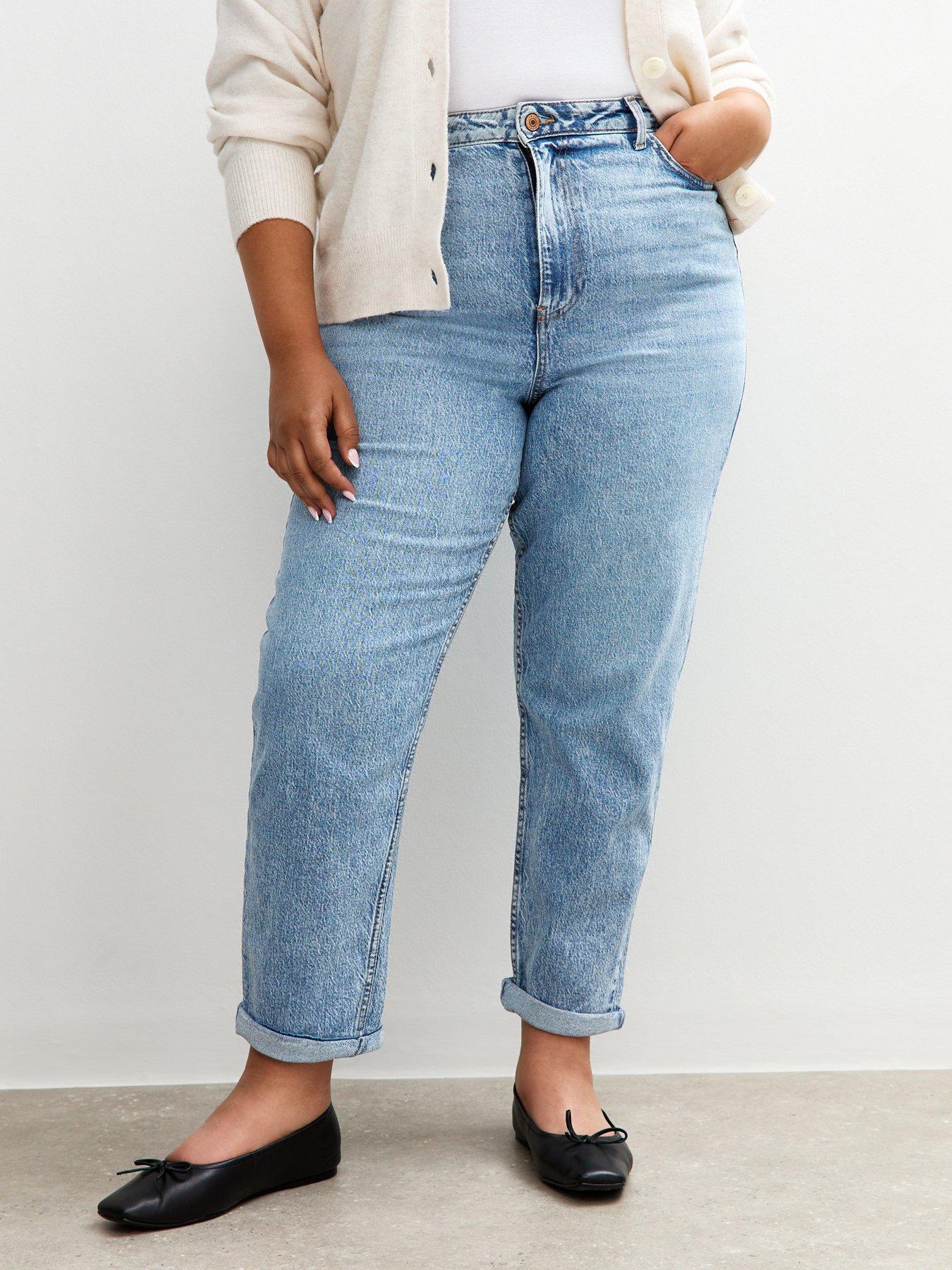 Image 1 of 6 of New Look Curves Blue Mom Jeans