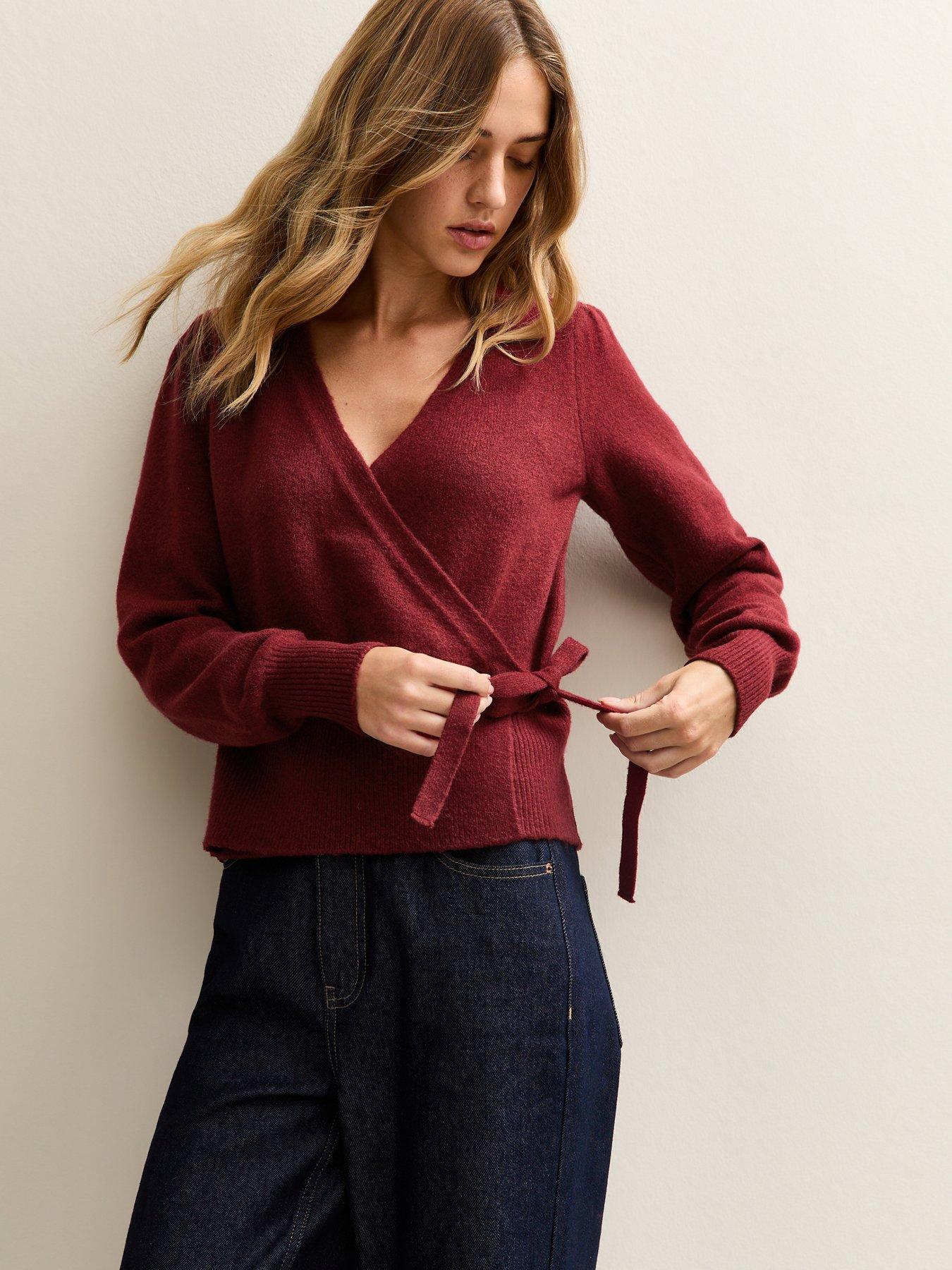 new-look-red-puff-sleeve-wrap-jumper