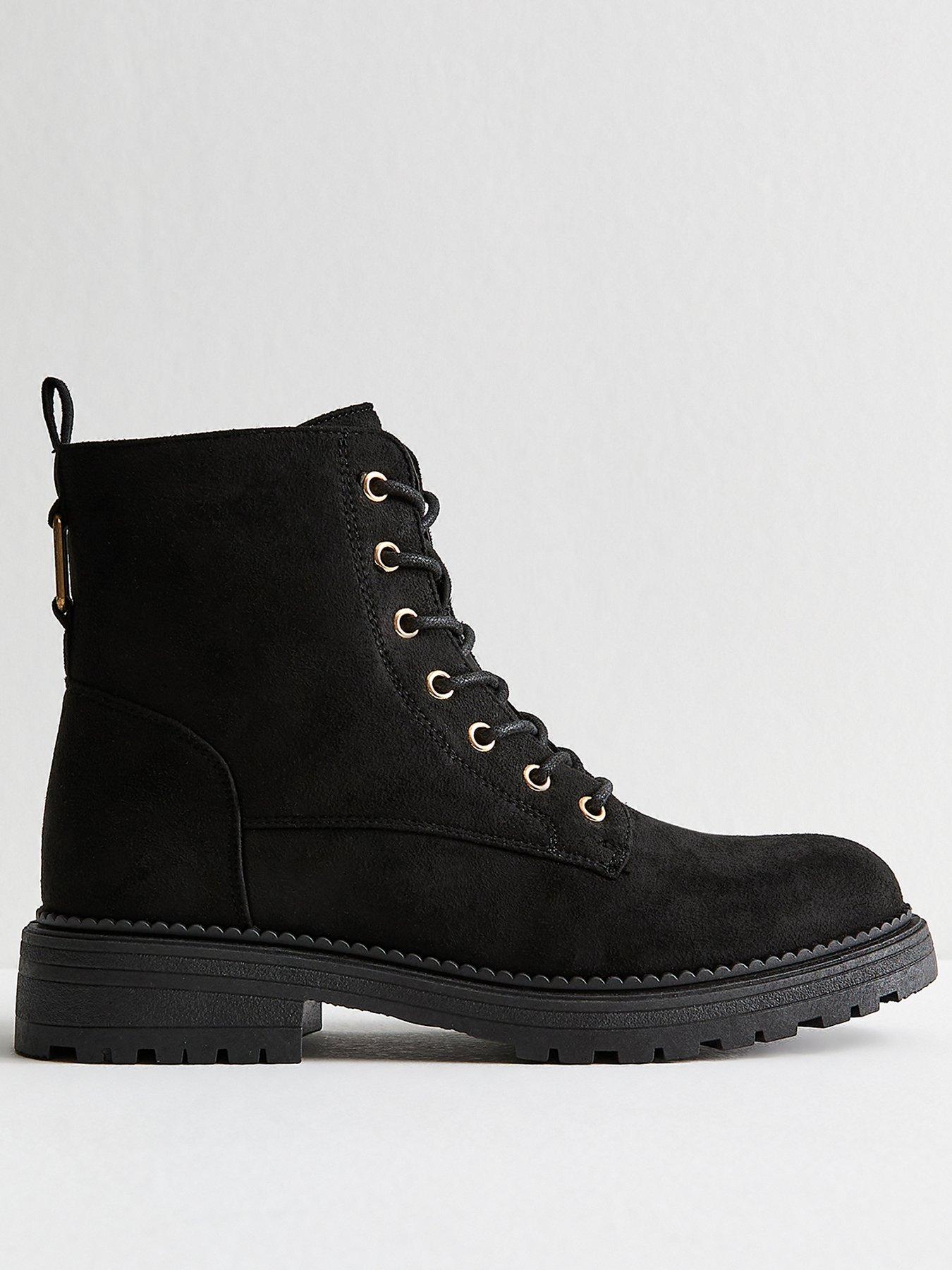 New Look Black Faux Suede Lace Up Ankle Boots