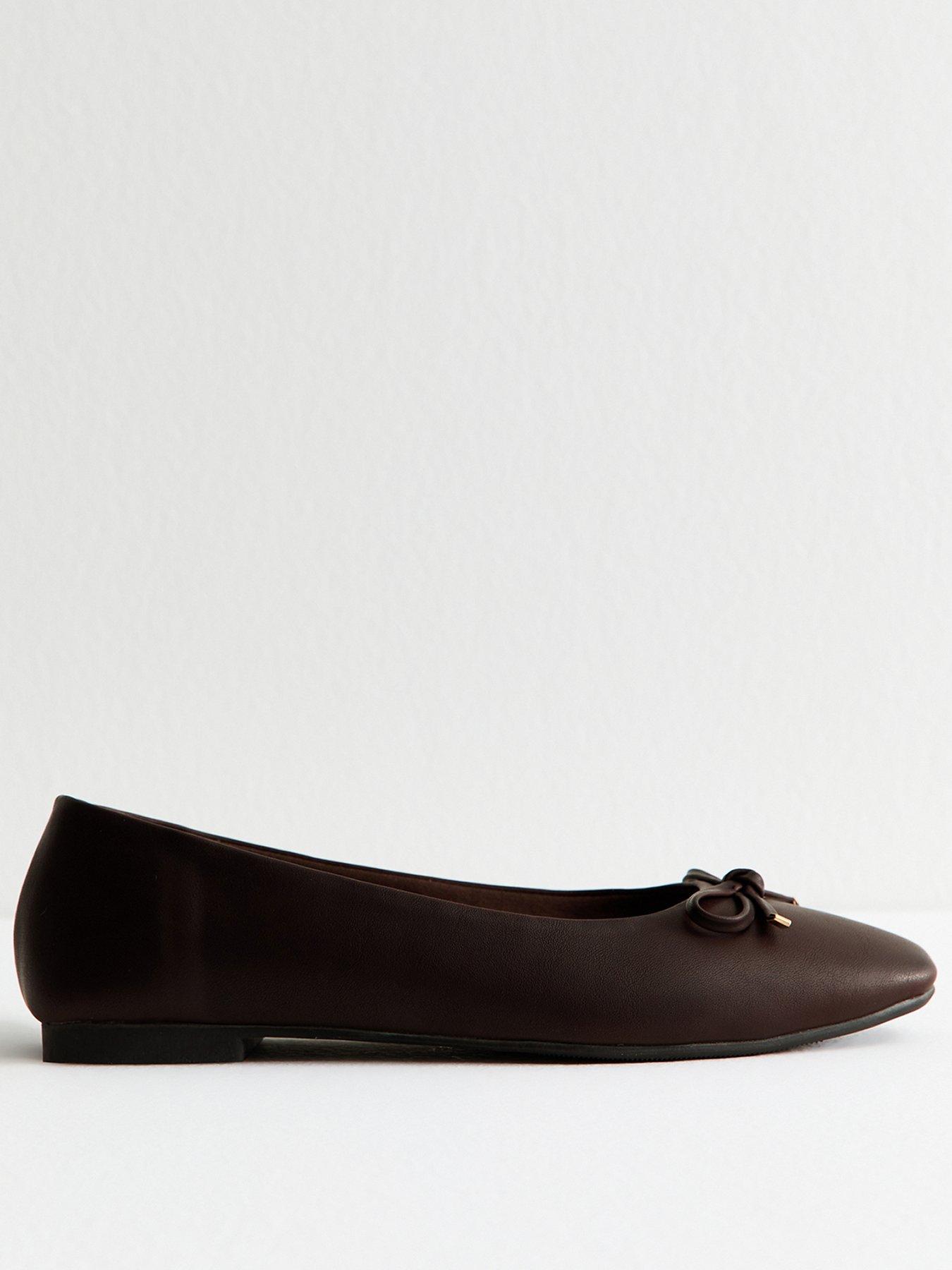 New Look Brown Faux Leather Square Toe Ballerina Flats