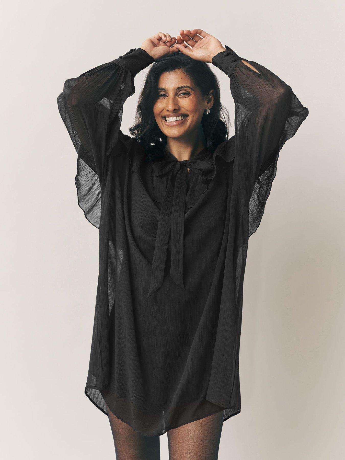 Laura Ashley Ruffle Black Dress - Black