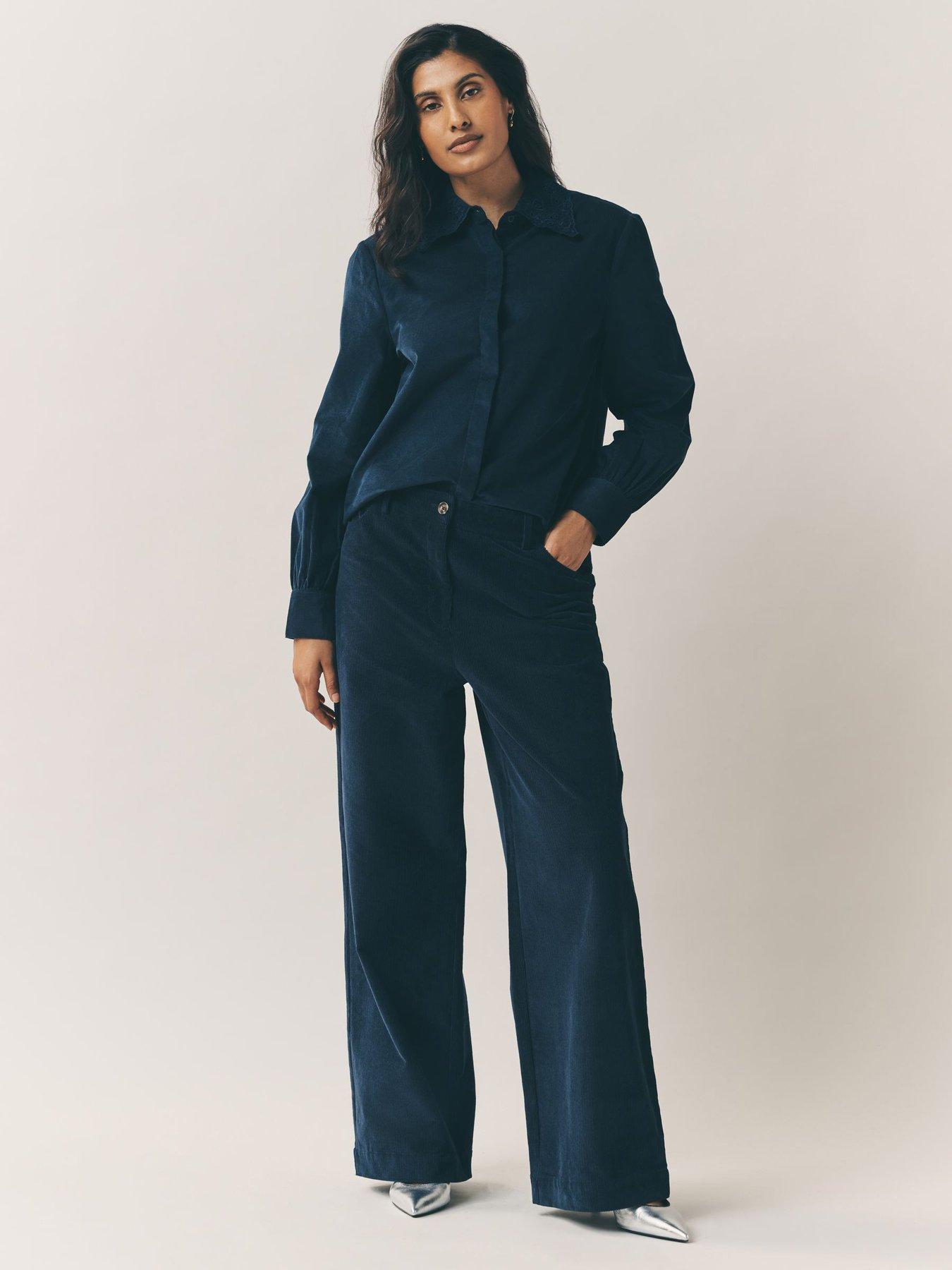 Laura Ashley Cord Barrel Leg Trousers - Blue