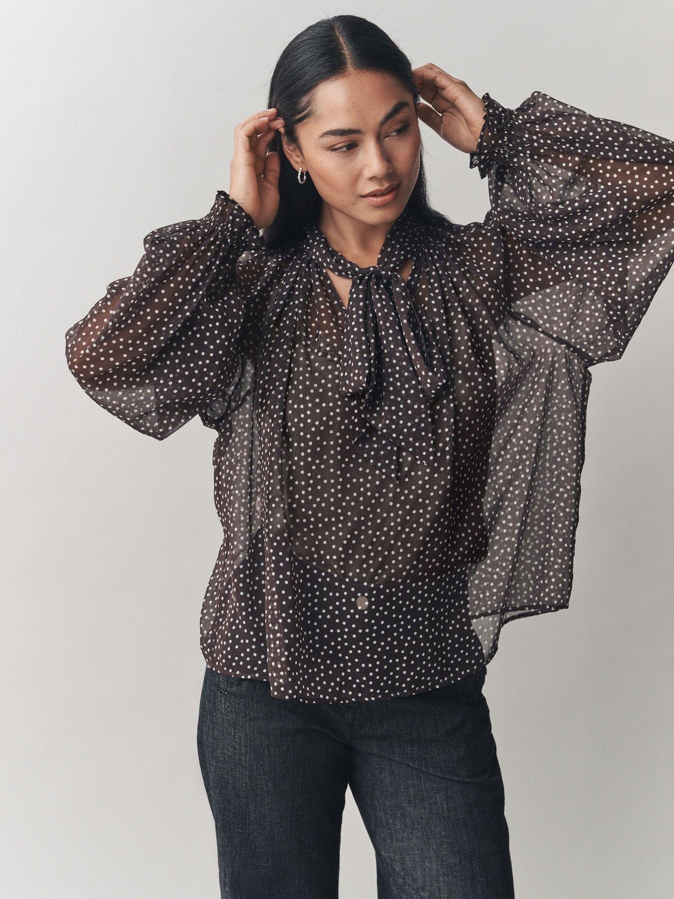 laura-ashley-ruffle-spot-blouse-browndetail
