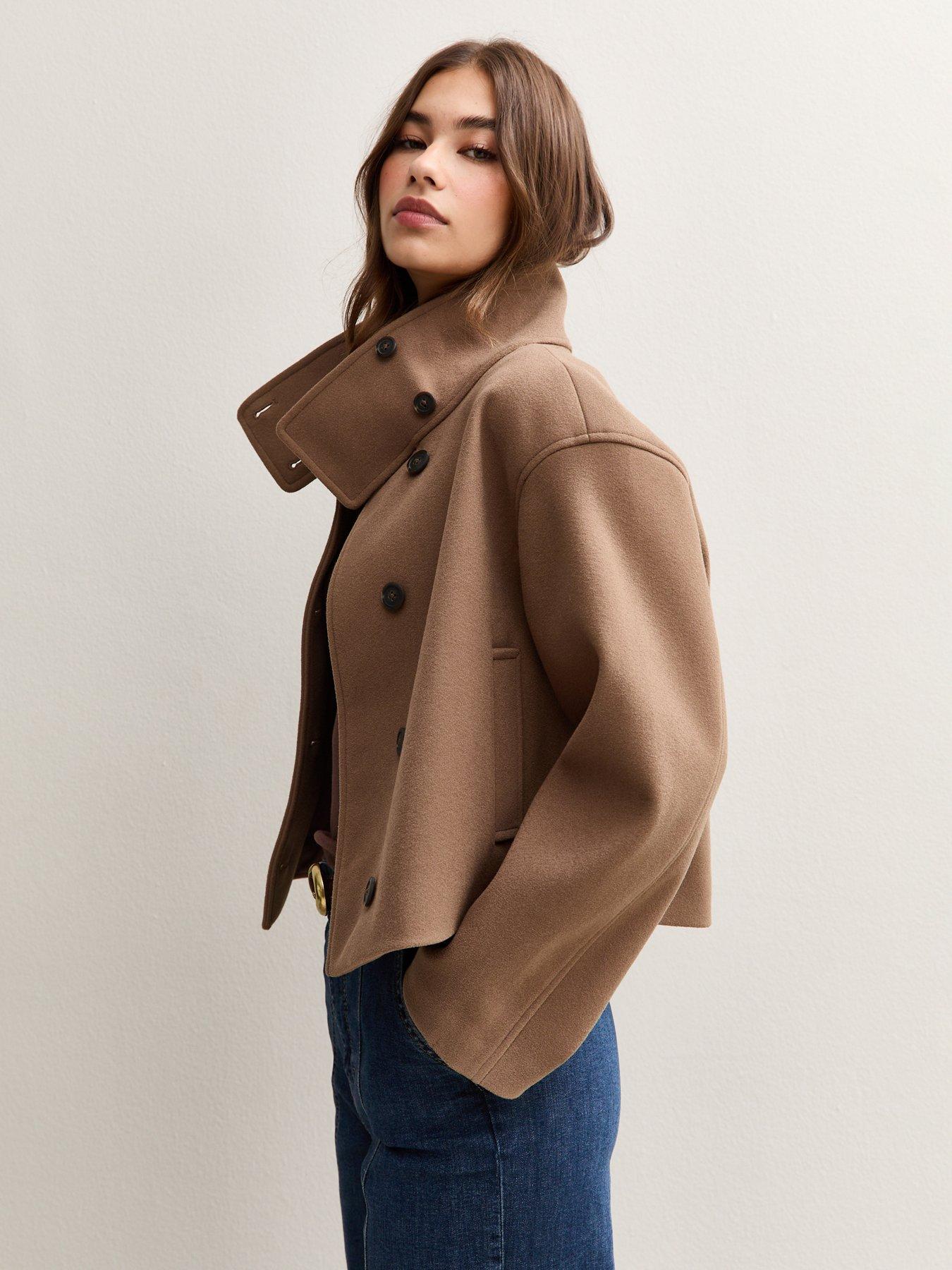 New Look Funnel Neck Button Front Jacket - Brown