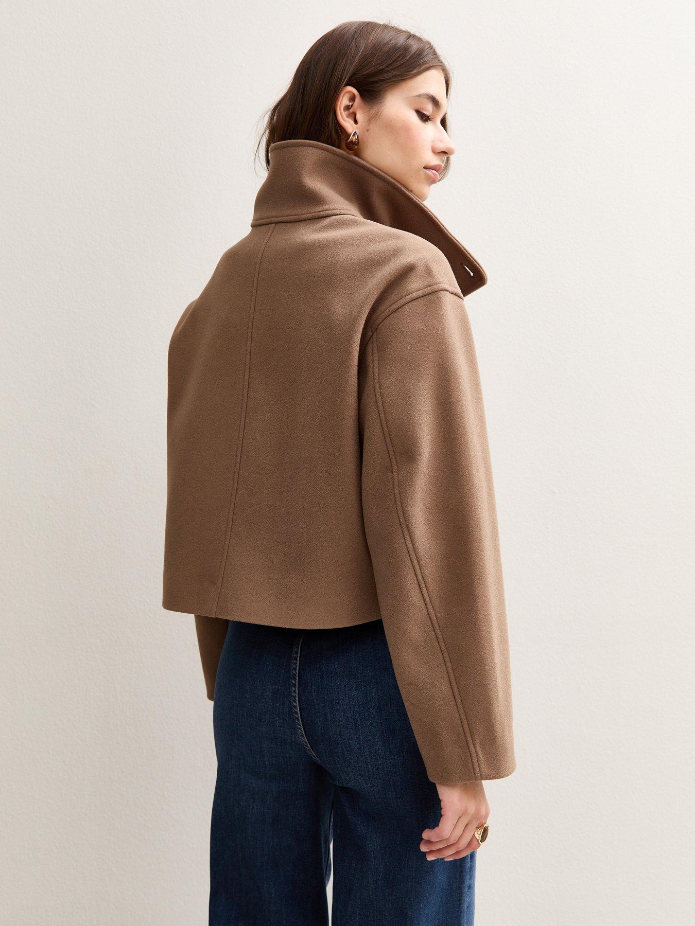 Image 2 of 5 of New Look Funnel Neck Button Front Jacket - Brown
