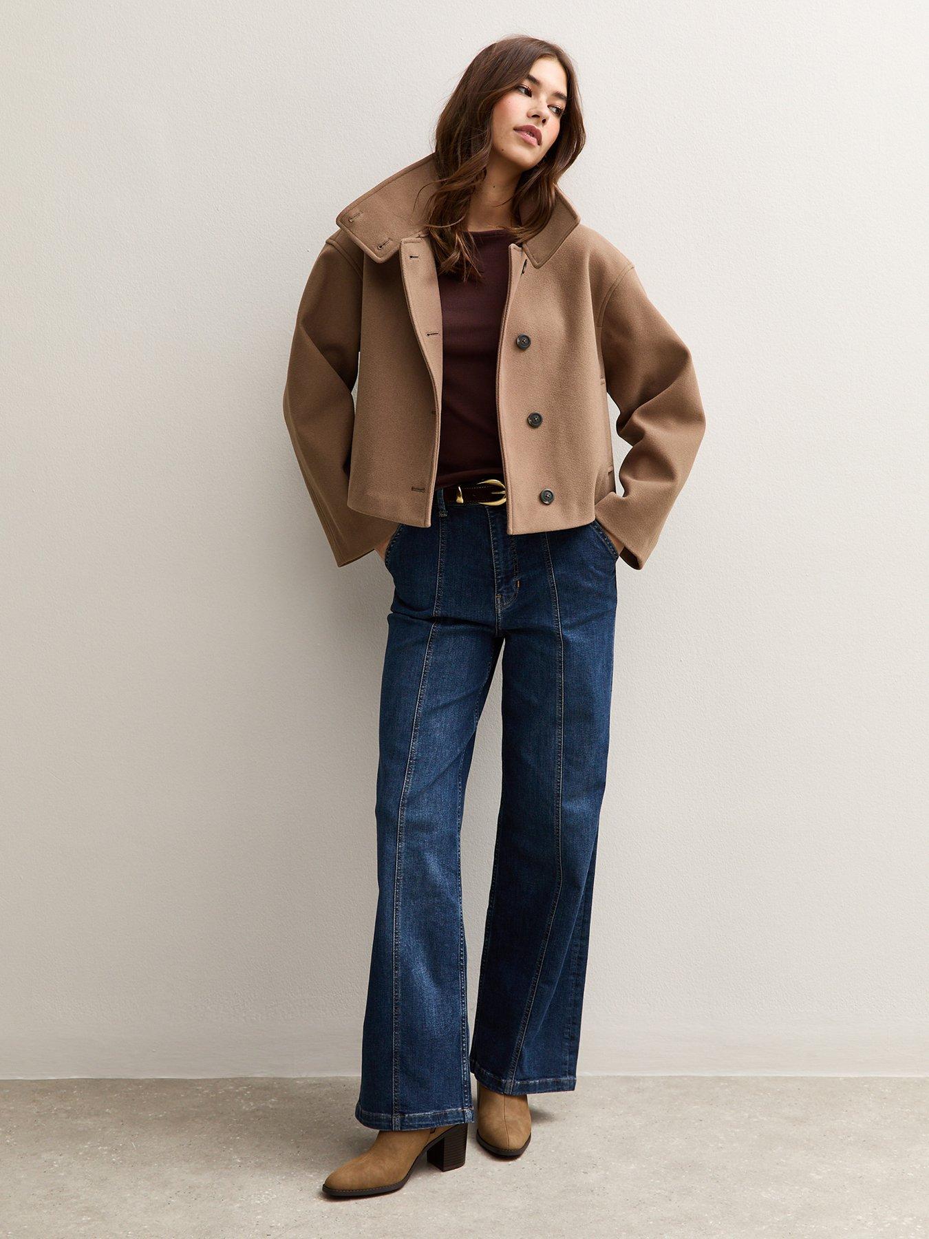 Image 3 of 5 of New Look Funnel Neck Button Front Jacket - Brown
