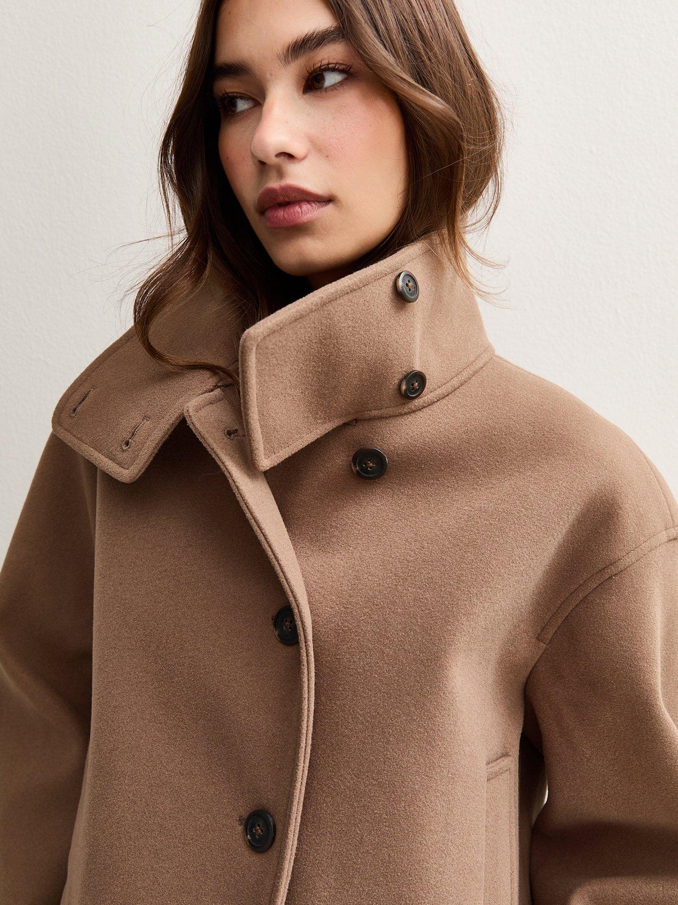Image 4 of 5 of New Look Funnel Neck Button Front Jacket - Brown